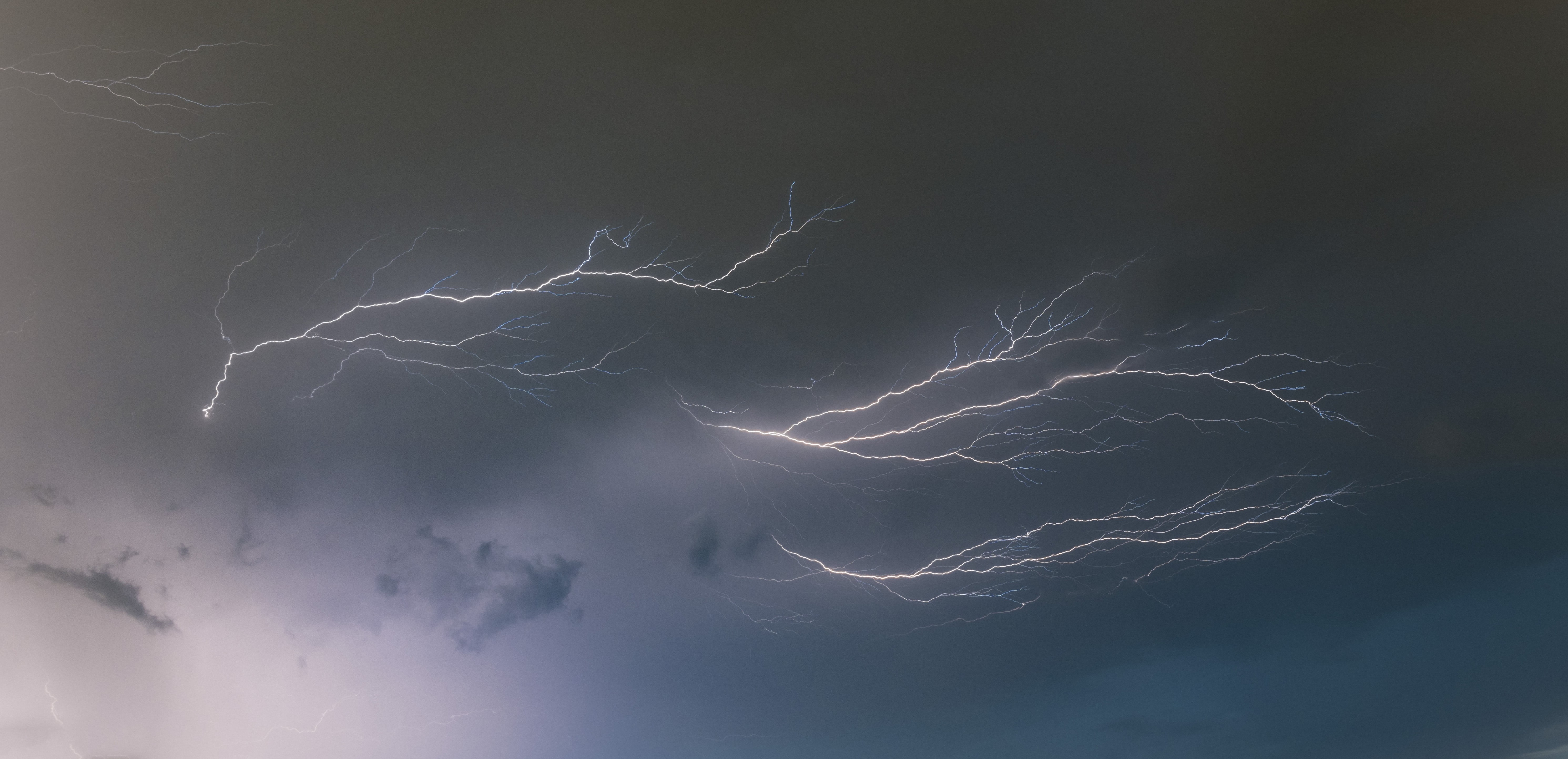 electricity, environment, cloud - sky, white, bolts, communication, clouds, night, storm, long exposure, sky, forked lightning, power, landscape, power in nature, HD Wallpaper