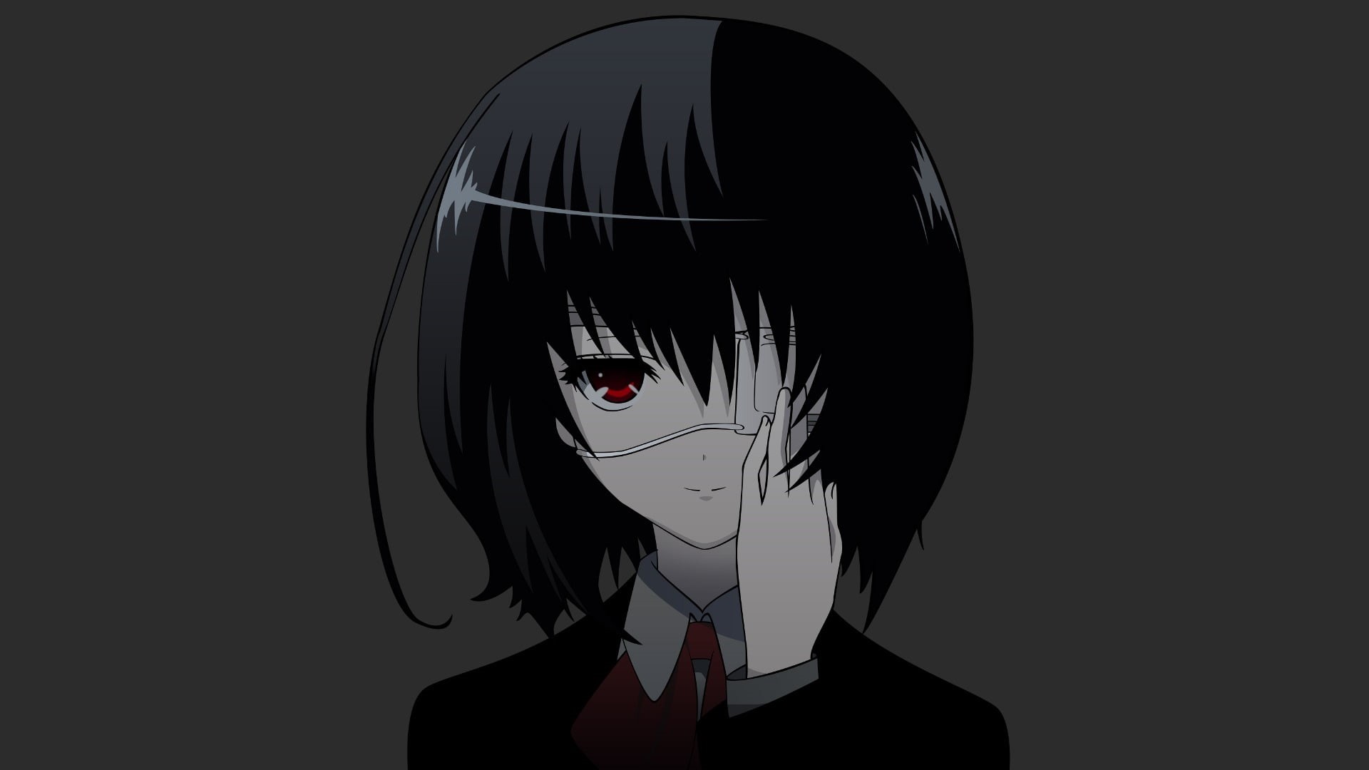 poster, black background, leisure activity, Another, Misaki Mei, lifestyles, cut out, one person, young adult, silhouette, 1080P, human face, headshot, HD Wallpaper