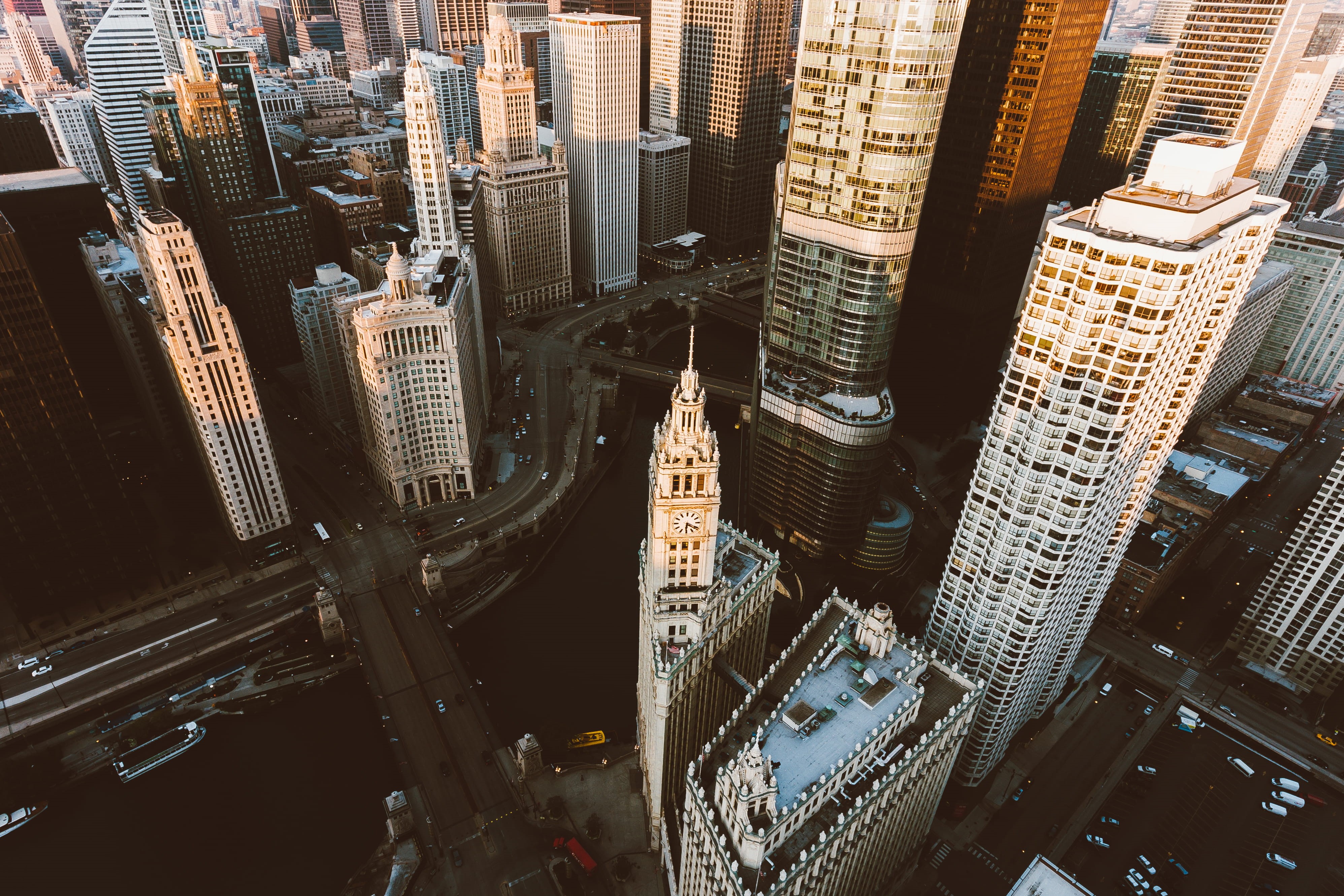 aerial view, business, rise, road, city, high angle view, residential district, office, buildings, building exterior, tallest, 4K, skyline, downtown, architectural design, HD Wallpaper