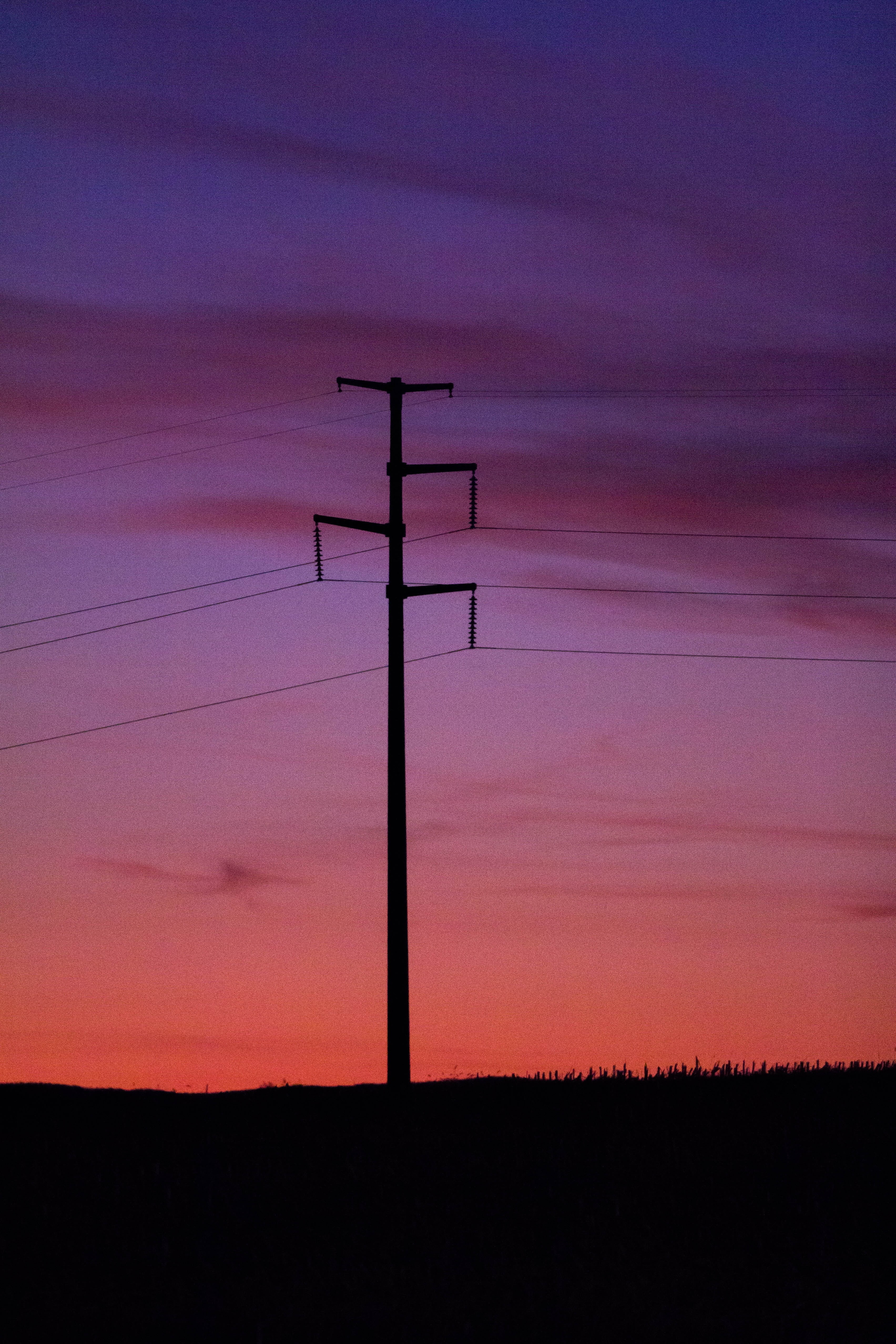 electricity pylon, purple, technology, nature, wires, scenics - nature, tranquil scene, connection, dusk, power line, utility, pole, sky, silhouette, telephone line, Phone HD Wallpaper