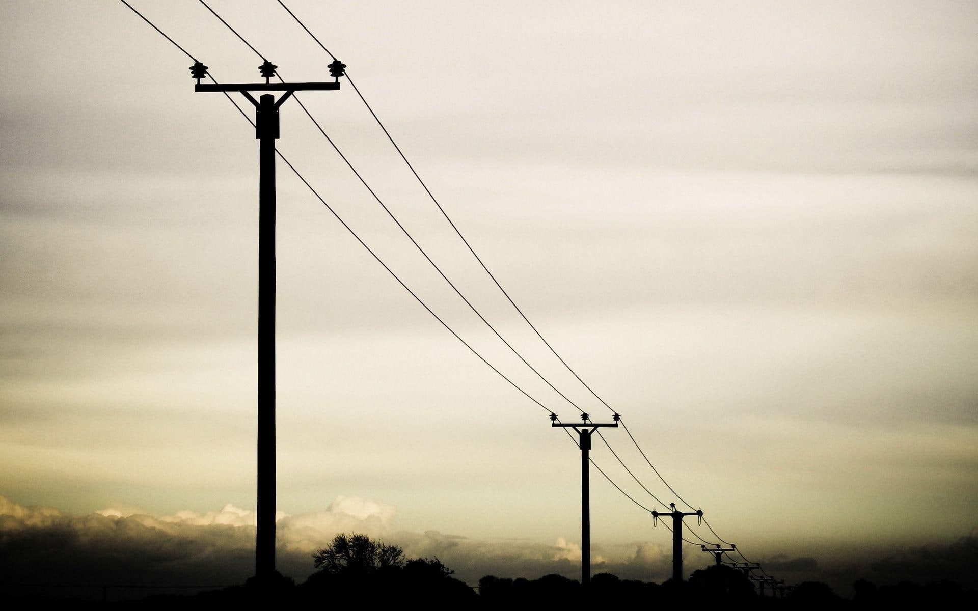 1920x1200, lines, power, 1080P, electricity, photography, electrical, black, poles, HD Wallpaper