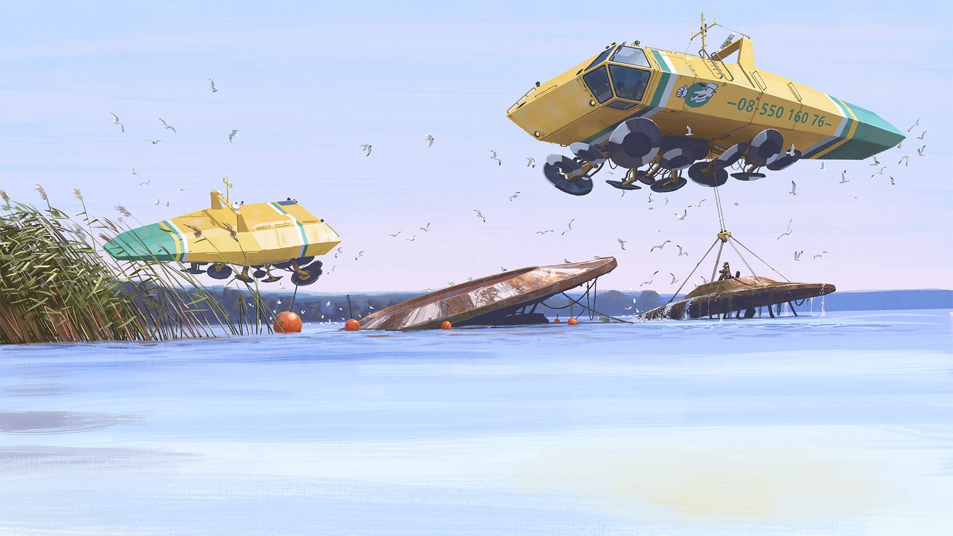 water, day, animals in the wild, animal, nautical vessel, nature, no people, animal wildlife, Simon Stålenhag, transportation, animal themes, beauty in nature, HD Wallpaper