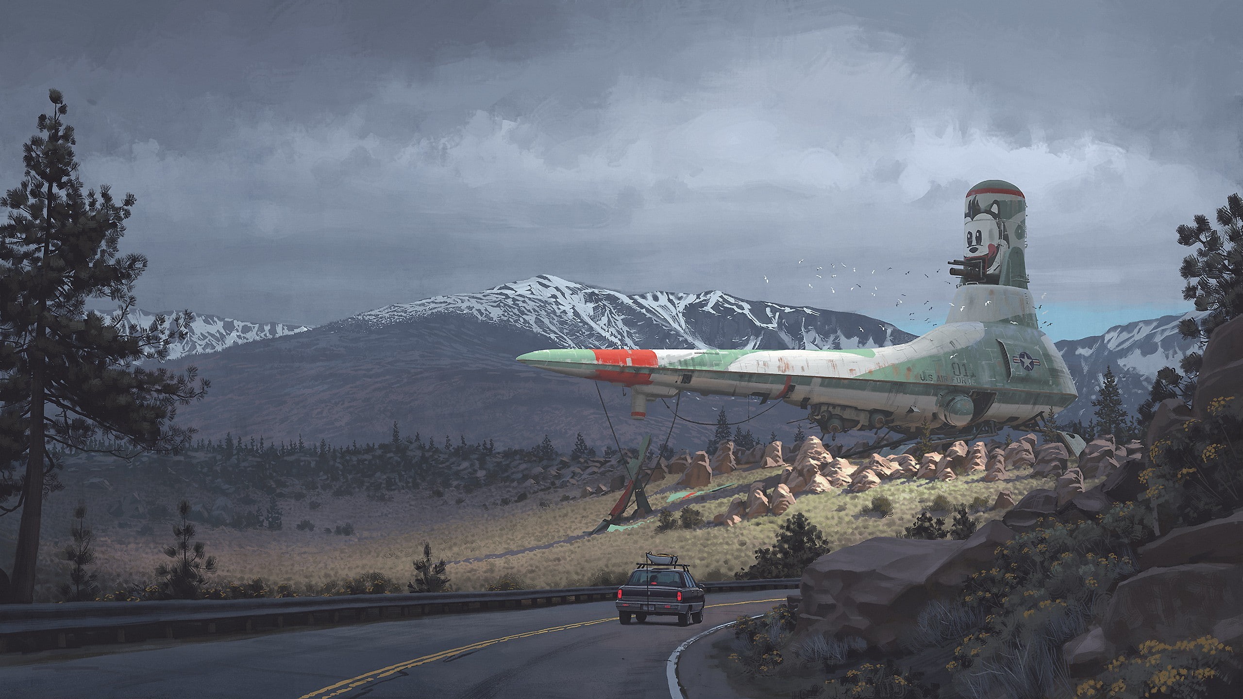 mountains, 2K, spaceship, Simon Stålenhag, HD Wallpaper
