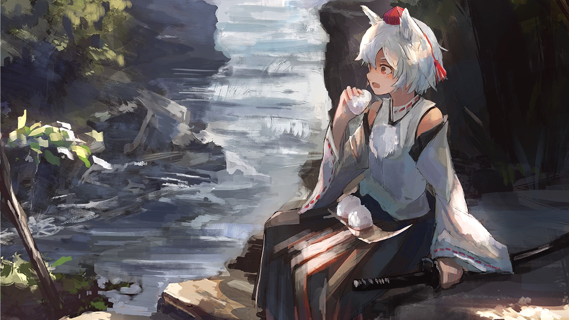 1080P, Inubashiri Momiji, anime girls, anime, Touhou, wolf girls, HD Wallpaper