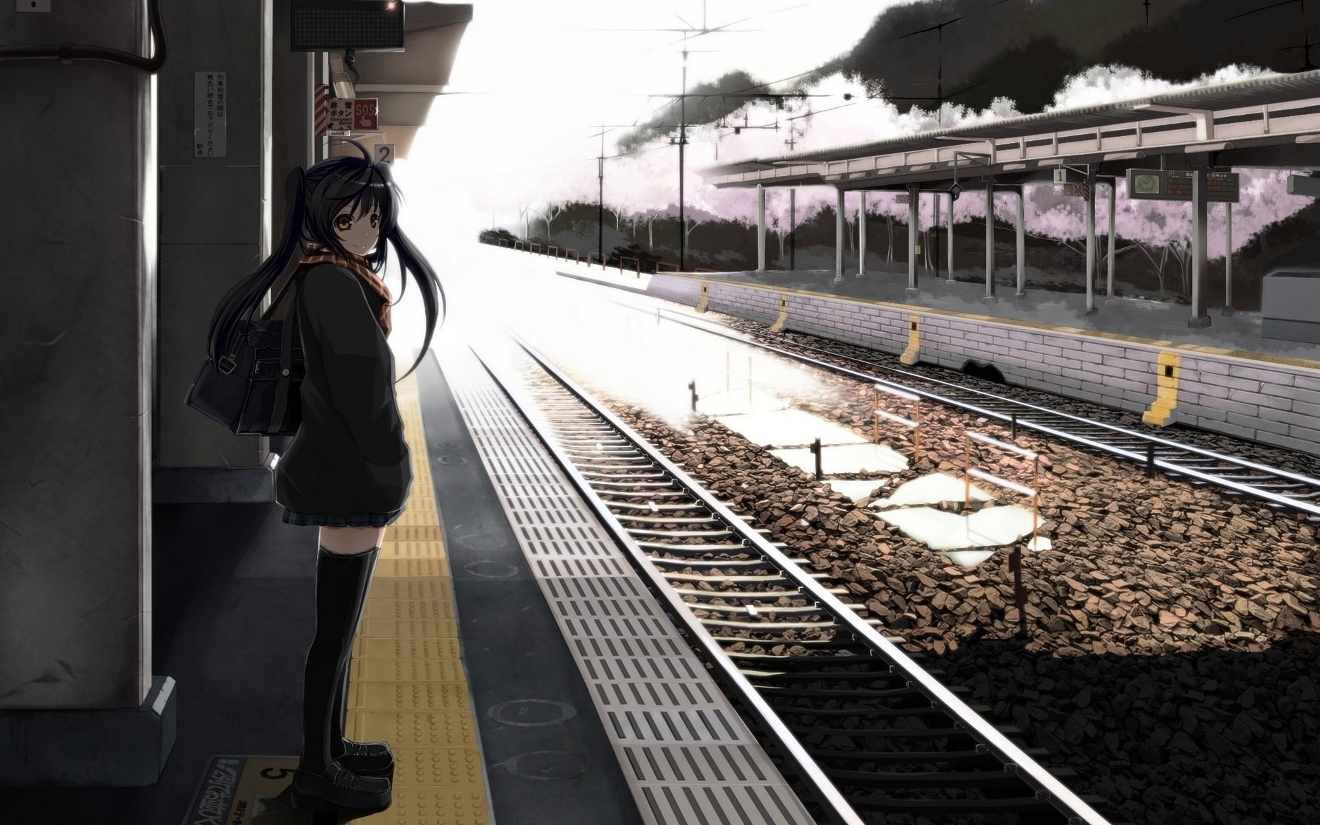 1080P, anime, original characters, anime girls, train station, HD Wallpaper