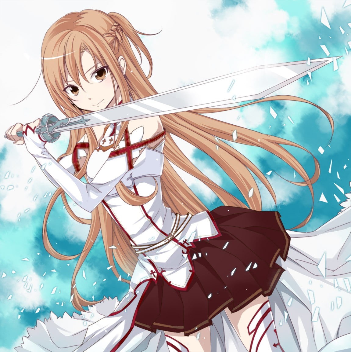 representation, low angle view, digital composite, Yuuki Asuna, video games, anime girls, cloud - sky, nature, electricity, art and craft, blue, Sword Art Online, Phone HD Wallpaper