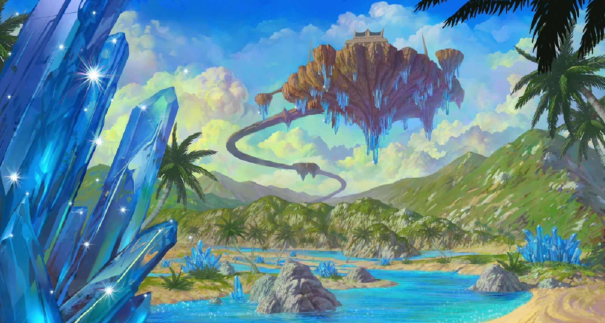 beauty in nature, crystals, tranquility, lineage 2, underwater, cloud - sky, plant, tree, sky, animal, sea, painting, scenics - nature, clouds, no people, HD Wallpaper
