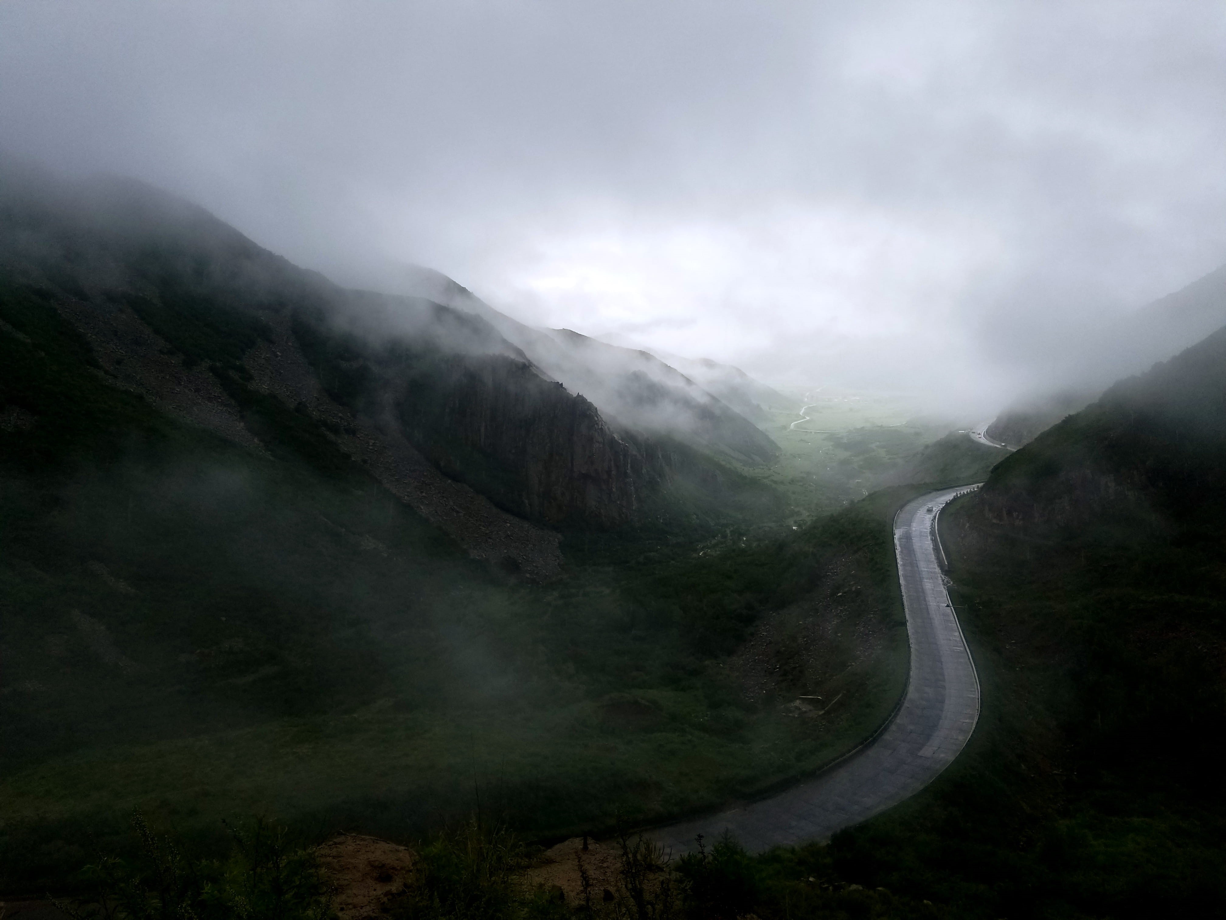 road trip, hill, mountain Range, explore, outdoors, adventure, fog, cloudscape, heaven, rain, wilderness, misty, road, view, mist, no People, mountain, HD Wallpaper