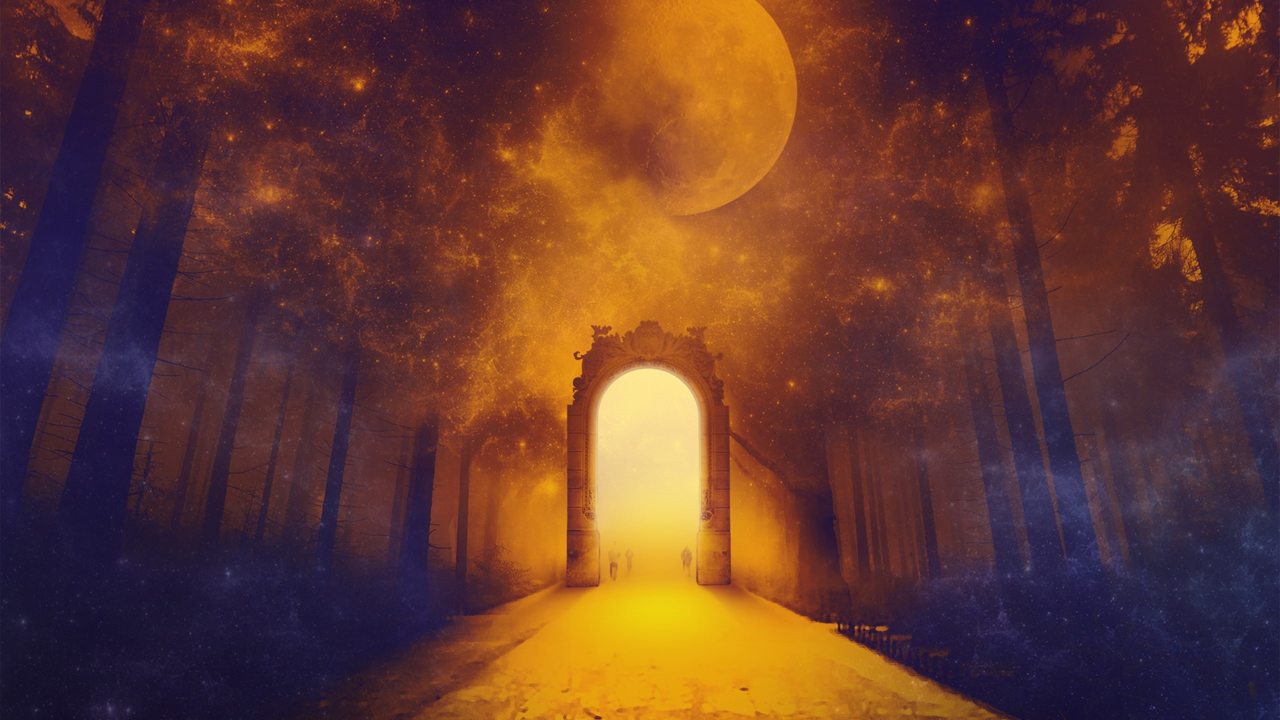 history, astronomy, nature, the way forward, mystery, arch, road, built structure, illuminated, architecture, no people, direction, transportation, Gate, HD Wallpaper