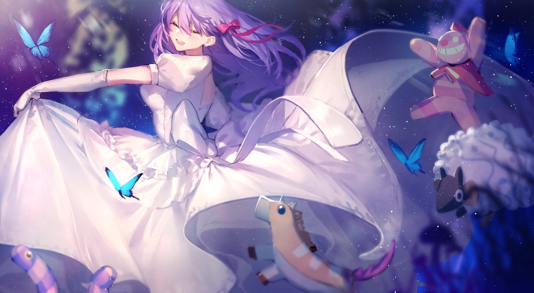 Fate/Stay Night, fate/stay night: heavens feel, Matou Sakura, Fate Series, white dress, 720P, anime girls, purple hair, HD Wallpaper