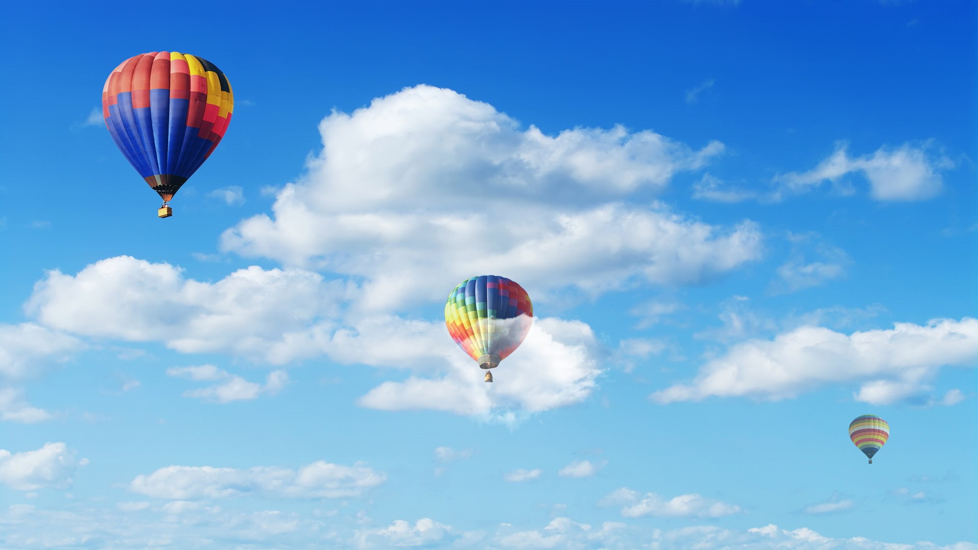 clouds, 1080P, sky, blue, hot air balloons, HD Wallpaper