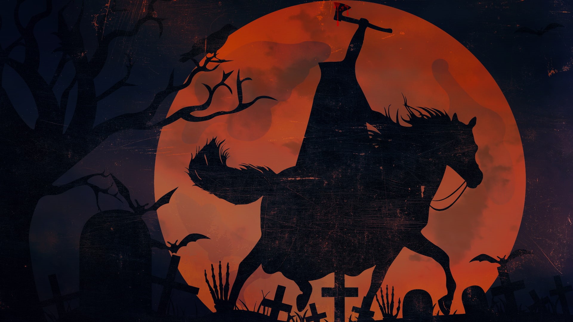 headless, cemetery, 1080P, horseman, walking, holidays, HD Wallpaper