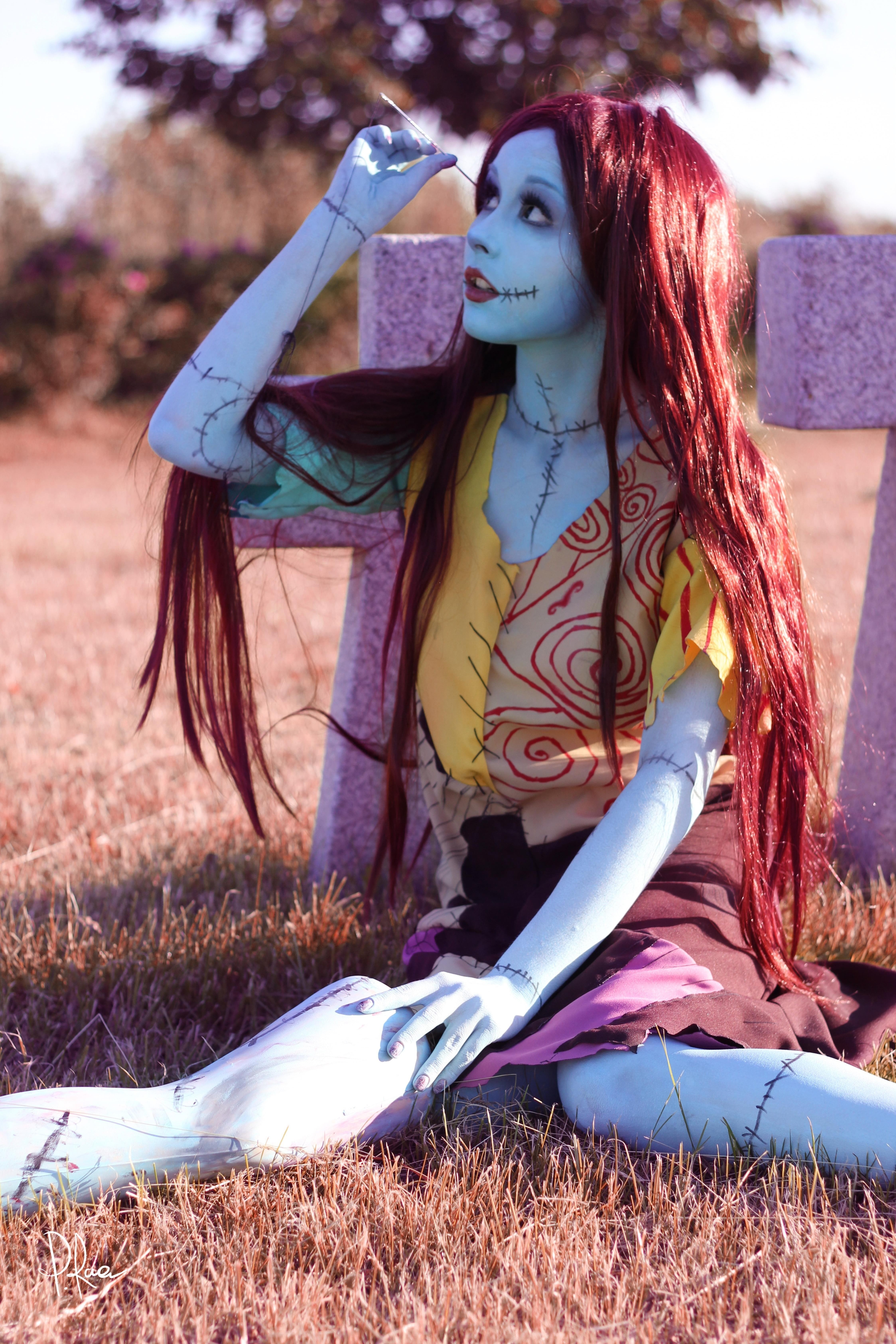 redhead, Sally, cosplay, corpse, The Nightmare Before Christmas, women, long hair, tombstones, 5K, cemetery, Phone HD Wallpaper