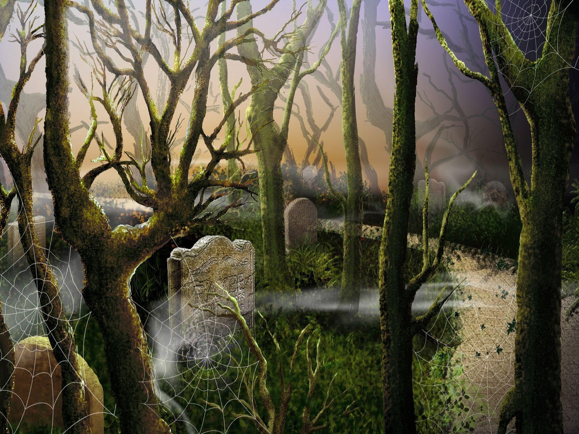 3d and abstract, halloween, 1080P, autumn, cemetery, abstract, HD Wallpaper