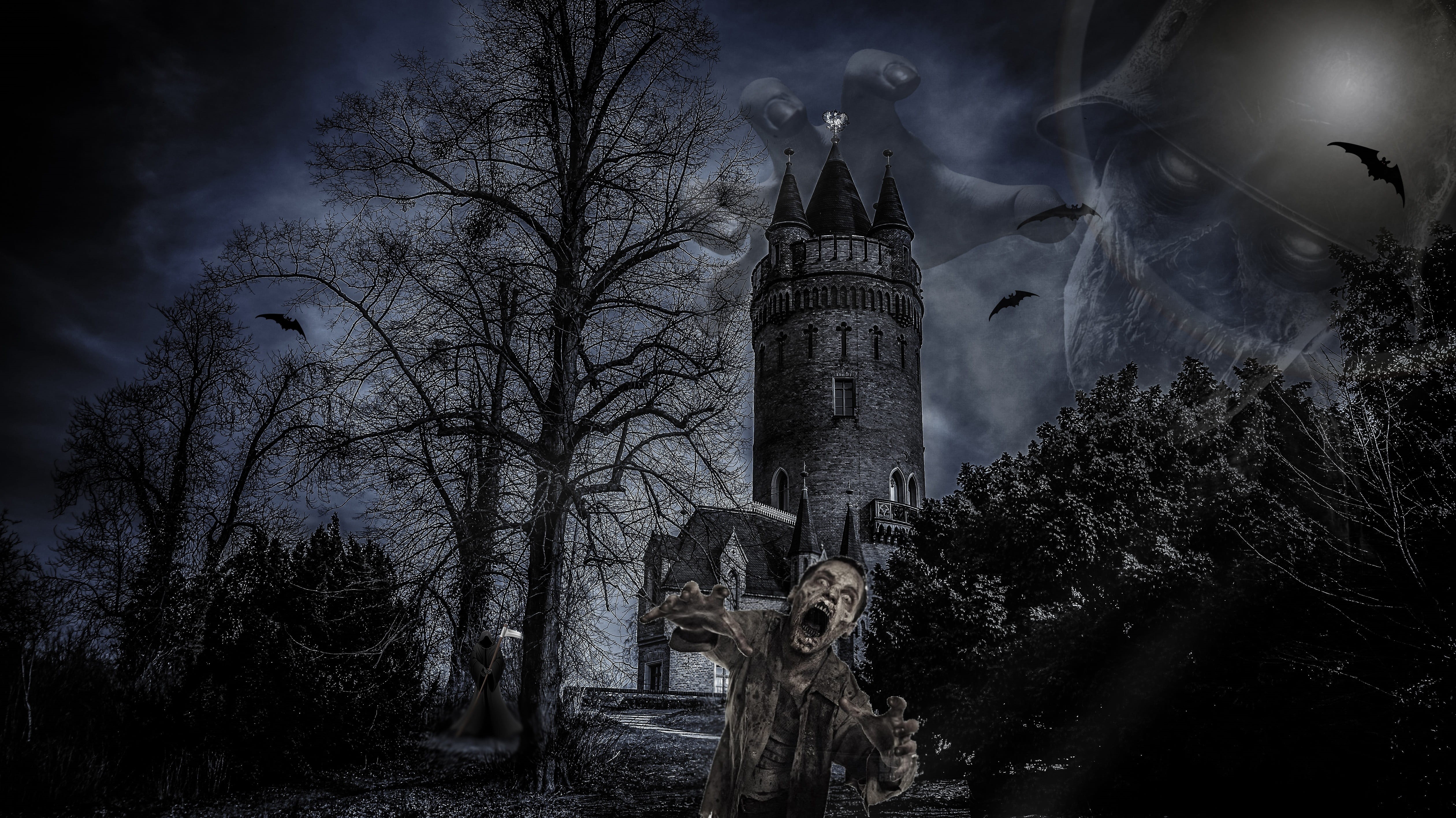 horror, nervous, sky, history, spooky, place of worship, travel destinations, building exterior, no people, dark, darkness, low angle view, religion, architecture, HD Wallpaper
