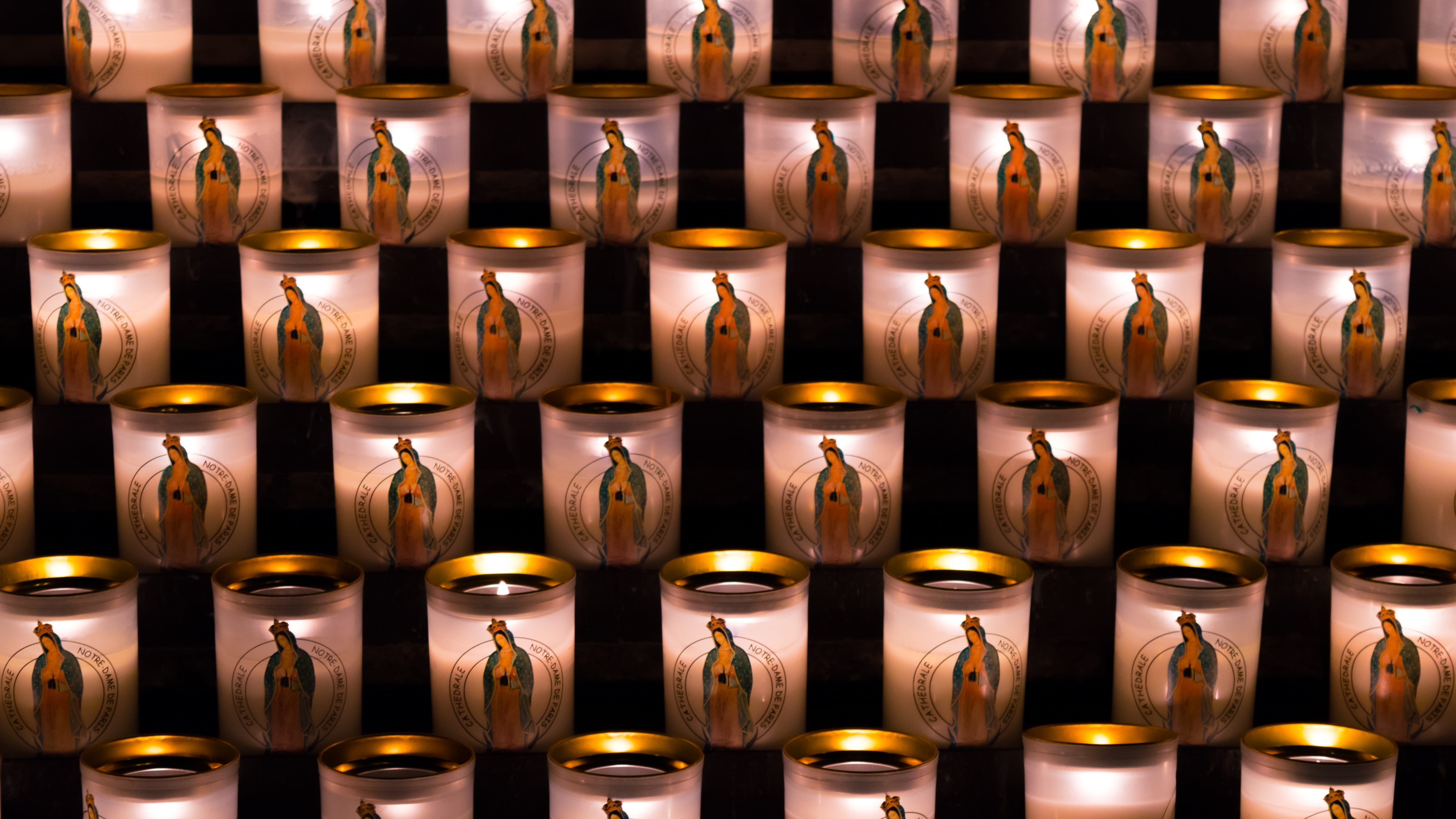 spiritual, tourism, notre-dame, architecture, religion, travel, sacred, religious, church, candle, catholic, touristic, indoors, holy, prayer, 4K, bottle, HD Wallpaper
