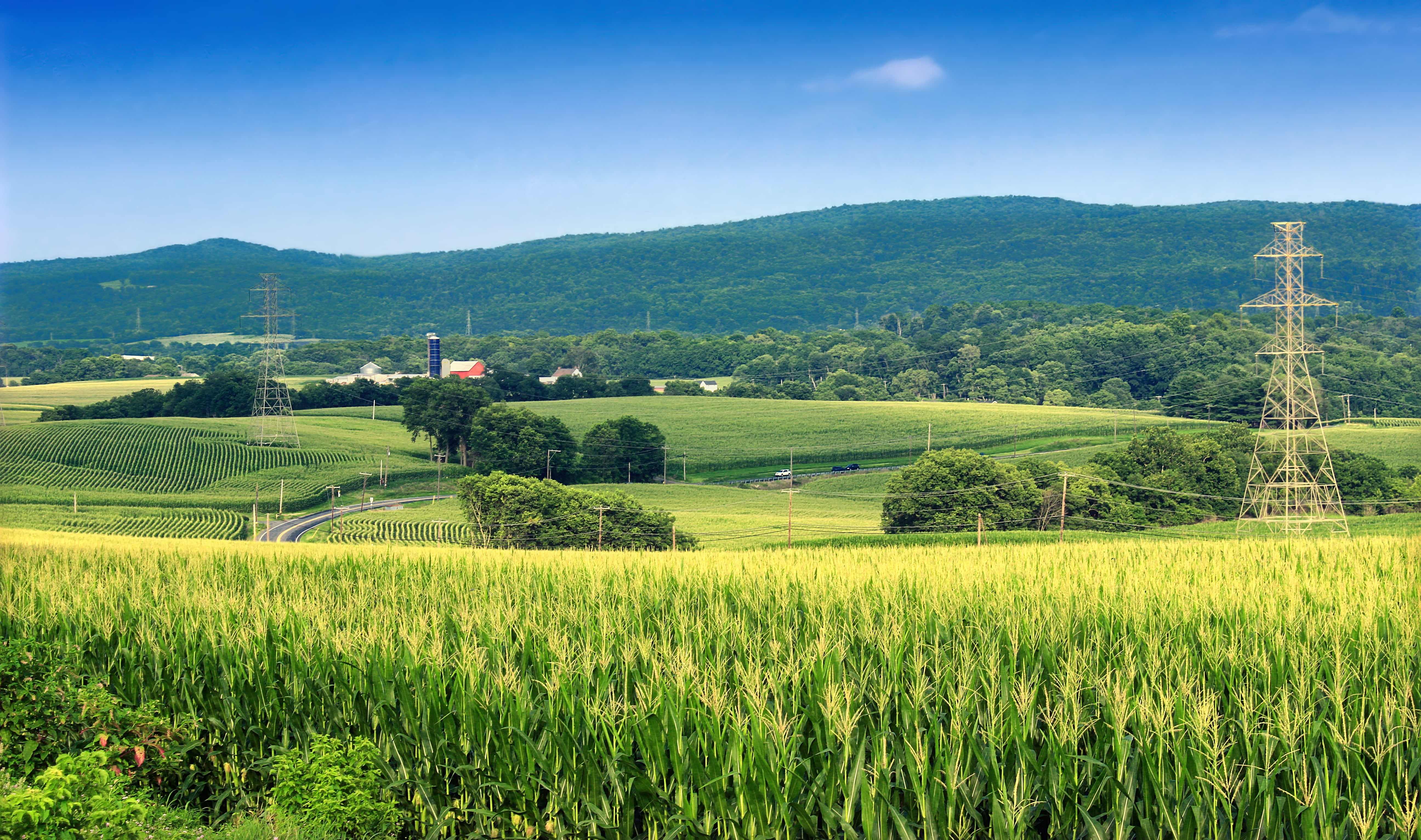 Cemetery, agriculture, landscape photography, Lehigh Valley, farm, church, hill, fields, daytime, sky, summer, field, Appalachian Mountains, green Color, HD Wallpaper