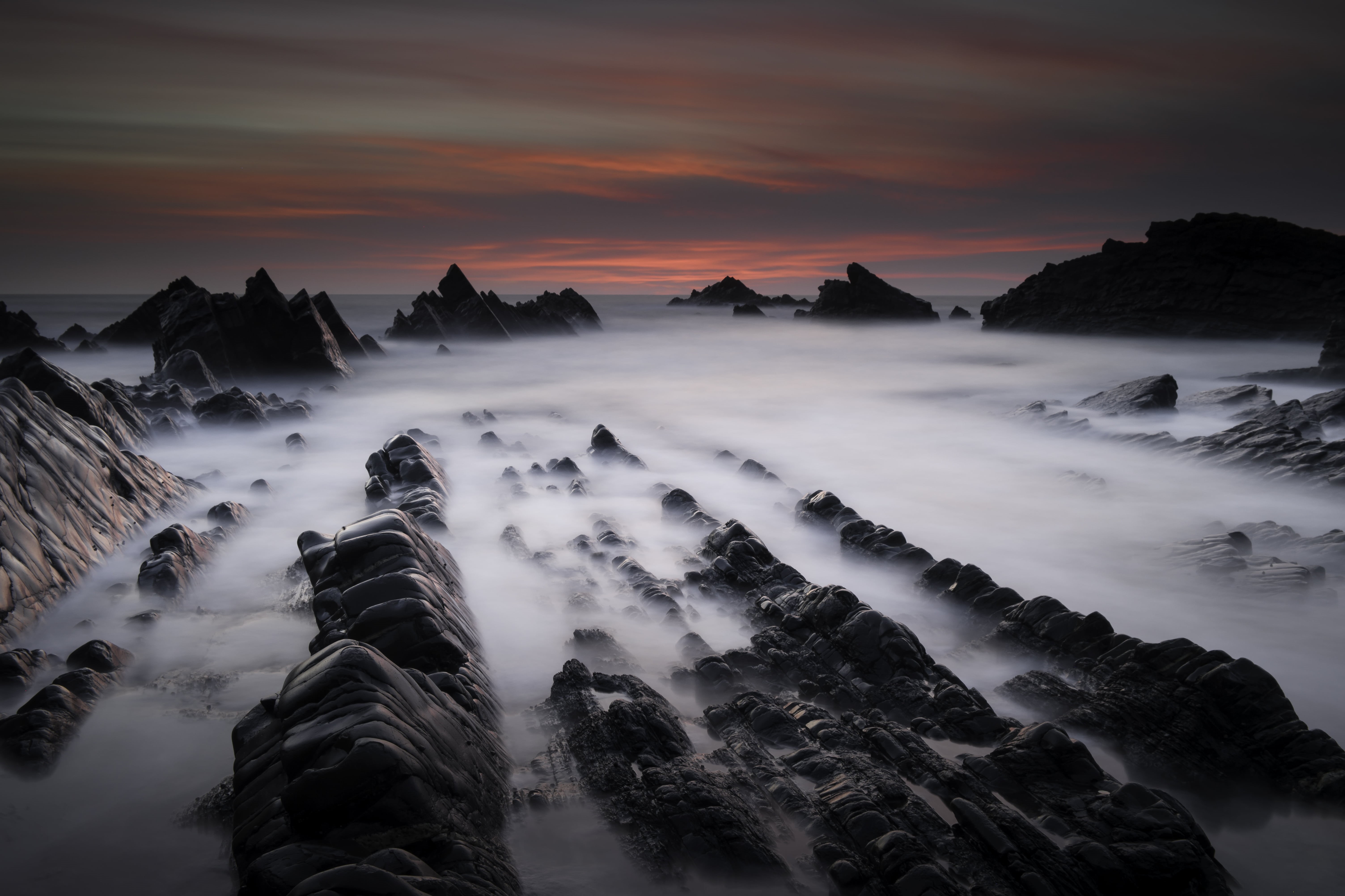 scenics, sea, sunset, jones, quay, timelapse photography, mountain, outdoors, long exposure, north, covered, rocks, dusk, west country, 5K, devon, timelapse, HD Wallpaper