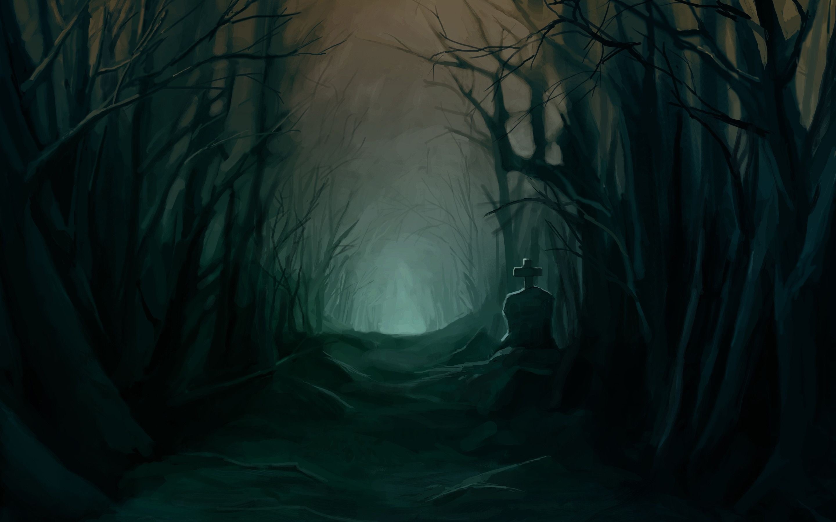 outdoors, cross, tranquility, creepy, illuminated, scenics - nature, no people, painting, road, mist, forest, idyllic, mystery, dark, tranquil scene, HD Wallpaper