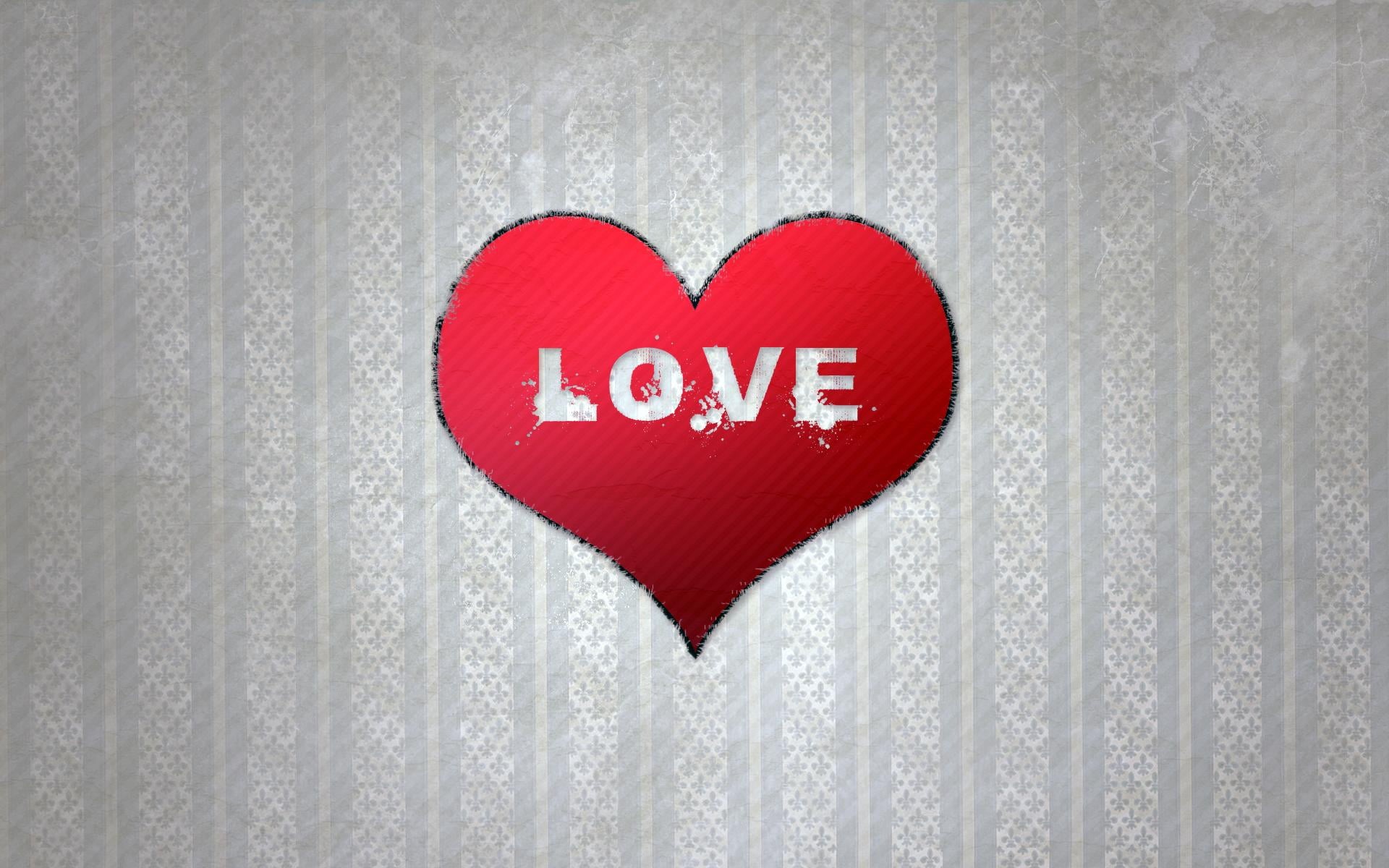 heart shape, shaped, single object, red, digital, design, vivid, western script, Love, close-up, heart, gray, full frame, pattern, emotion, text, HD Wallpaper