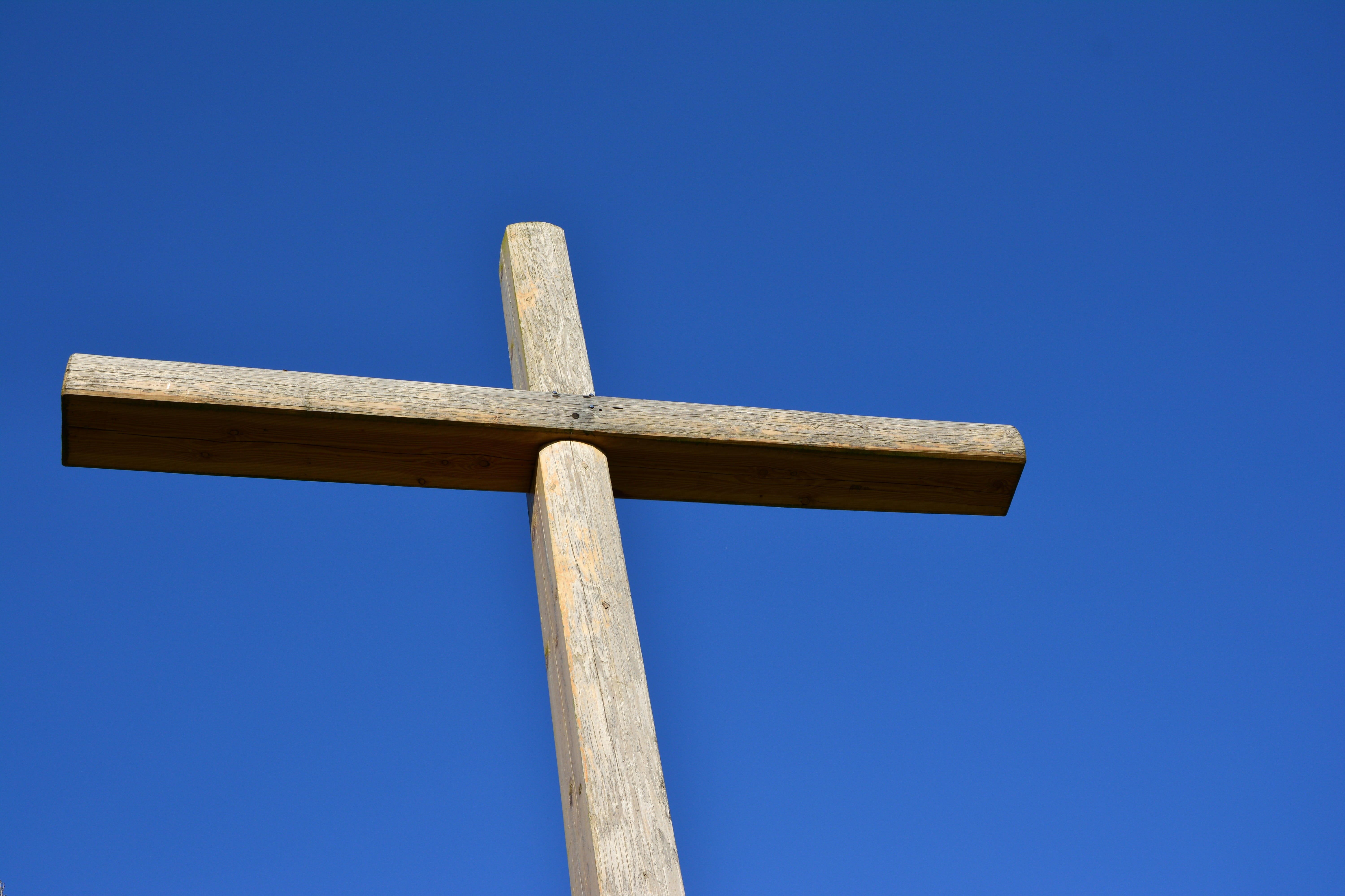 religion, church, hope, praying, blue, sunny, symbol, day, jesus Christ, easter, 5K, god, photography, crucifix, brown, copy space, cloudy, low angle view, HD Wallpaper