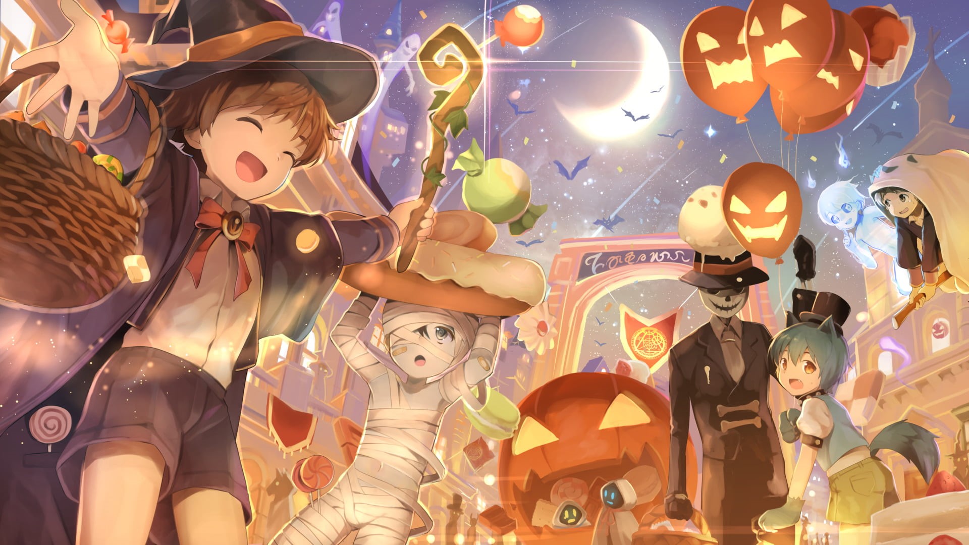 people, dancing, illuminated, Original, Witch, real people, celebration, adult, Halloween, crowd, indoors, 1080P, Pumpkin, men, Cute, representation, Bat, HD Wallpaper
