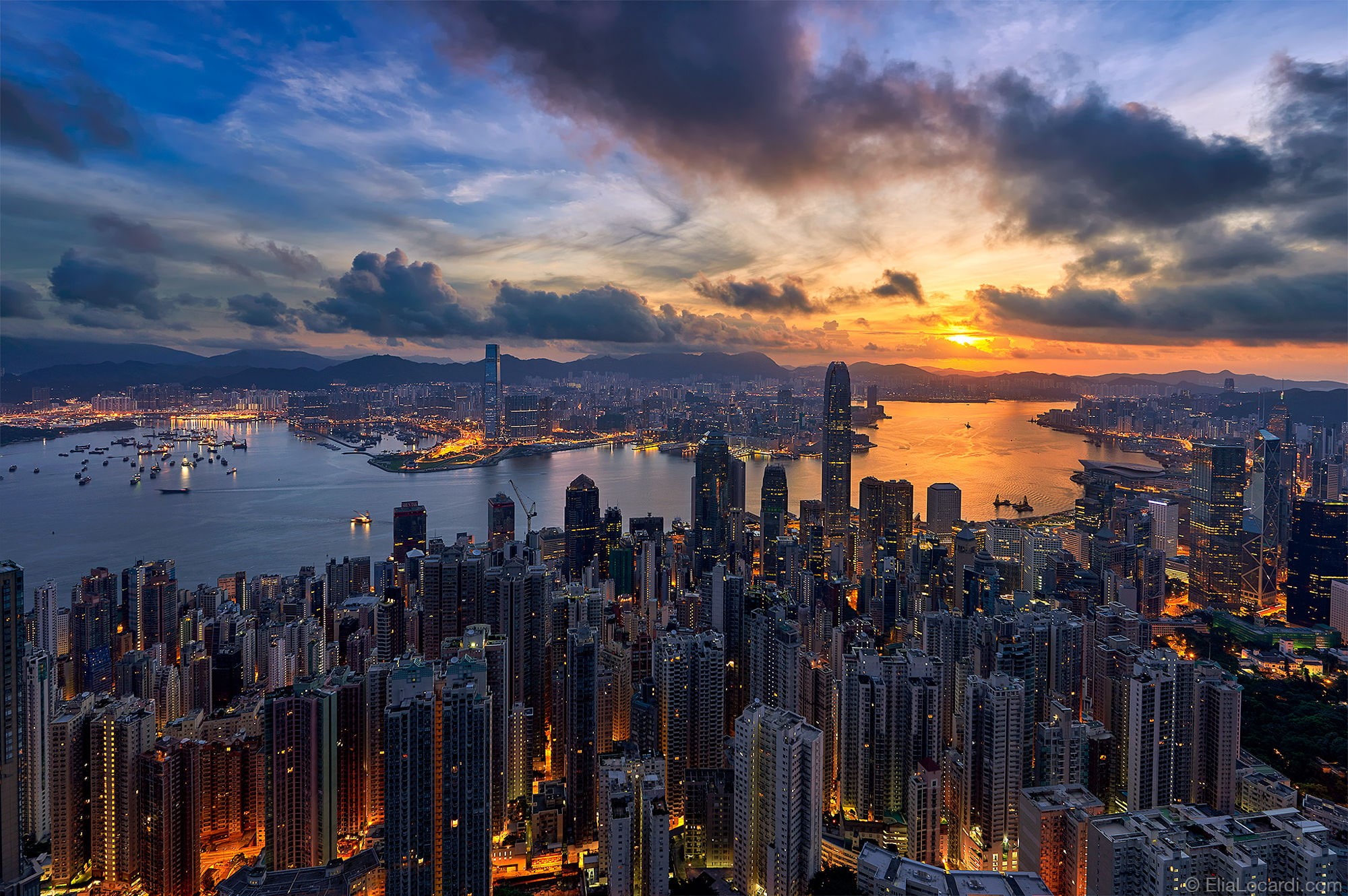 Hong Kong, 1080P, clouds, sunset, sunlight, cityscape, city, sky, HD Wallpaper