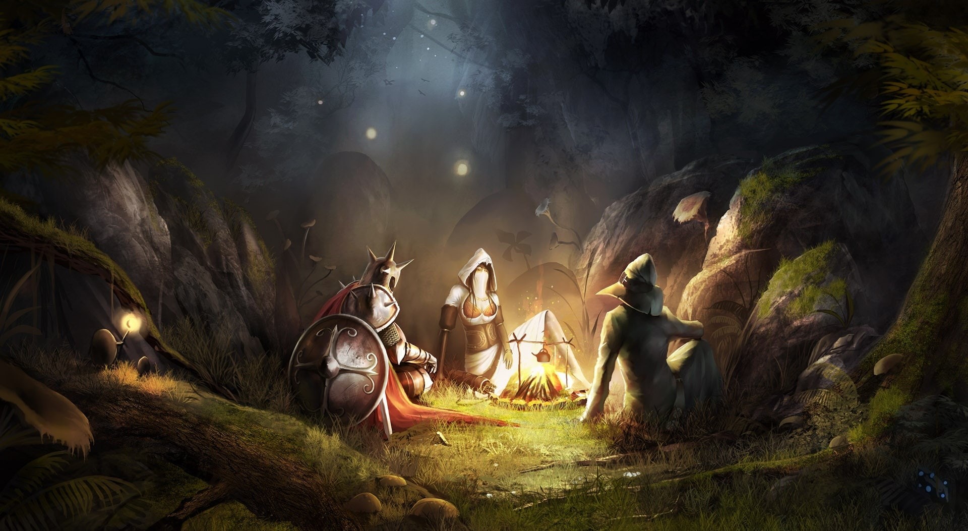 Campfire, animal, Games, group of animals, field, outdoors, 1080P, no people, beauty in nature, trine 2 game, land, night, domestic animals, nature, mammal, HD Wallpaper
