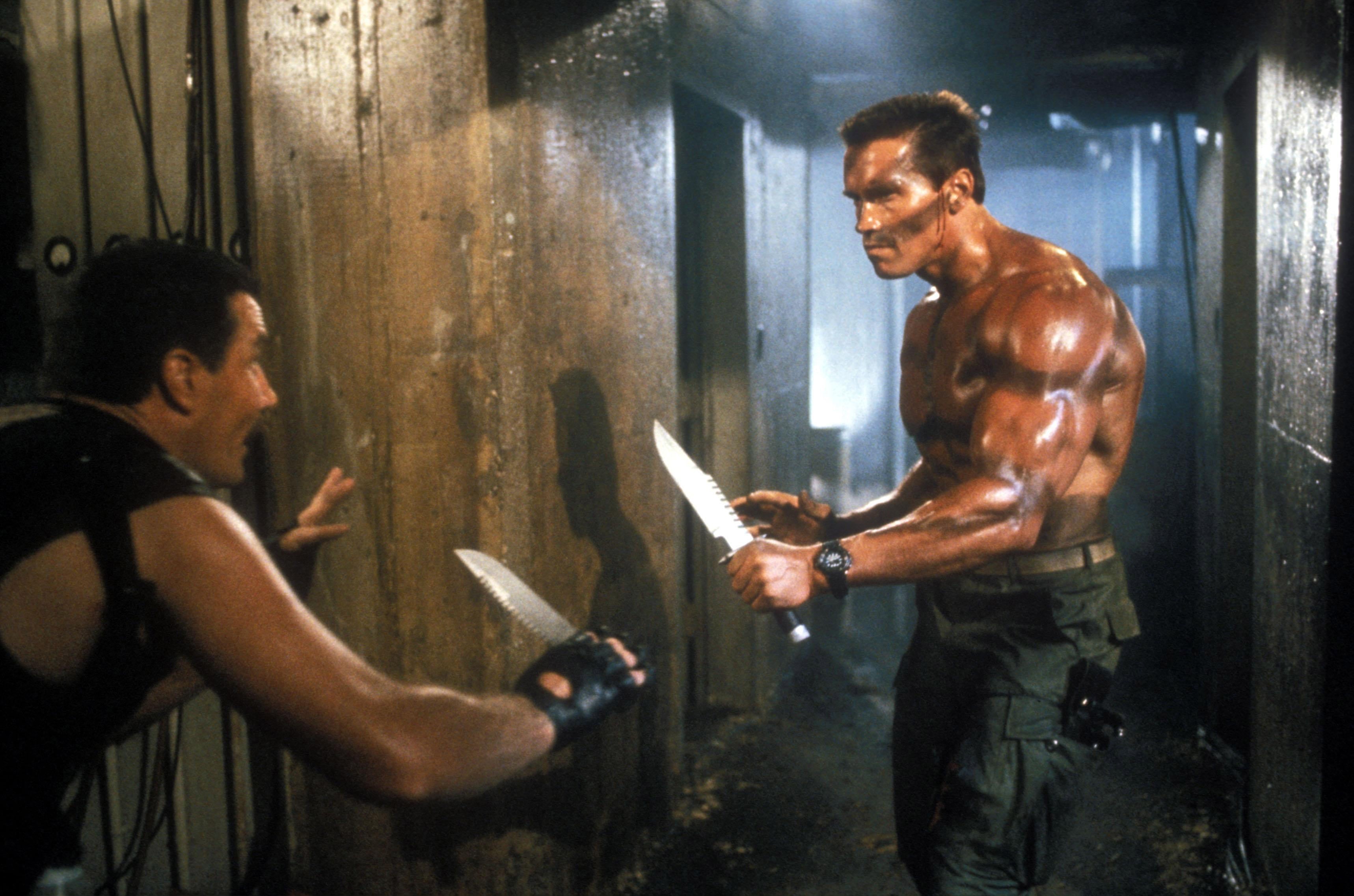 John Matrix, muscular Build, sport, working, men, strength, adult, schwarzenegger, exercising, combat Sport, knife - weapon, sports training, one Person, HD Wallpaper