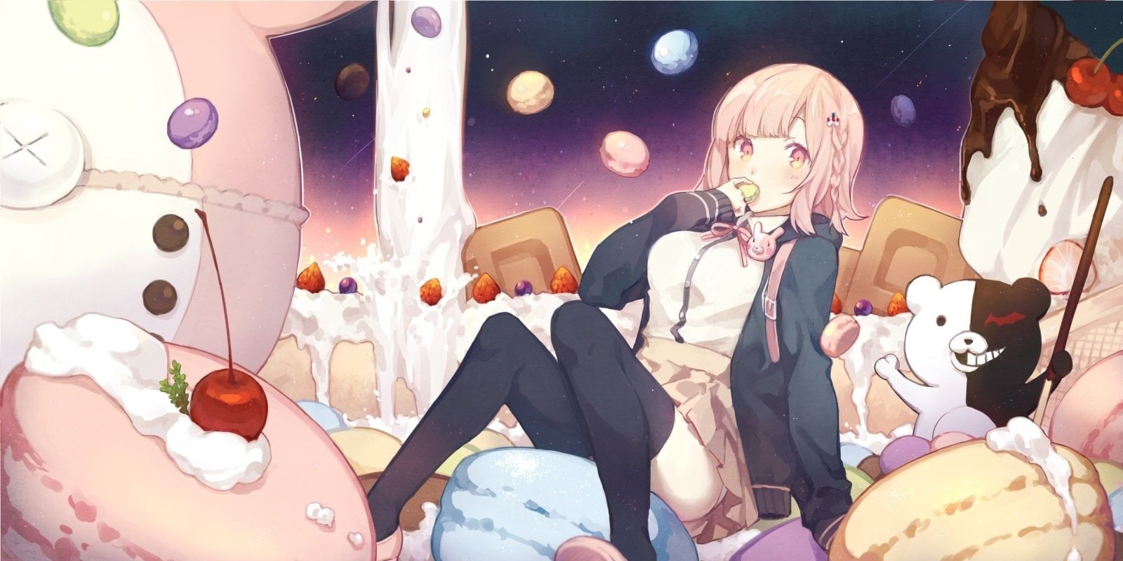 Nanami Chiaki, Danganronpa 2: Goodbye Despair, Danganronpa, Sweets, Short Hair, Anime, Blonde, Girl, 720P, Video Game, HD Wallpaper