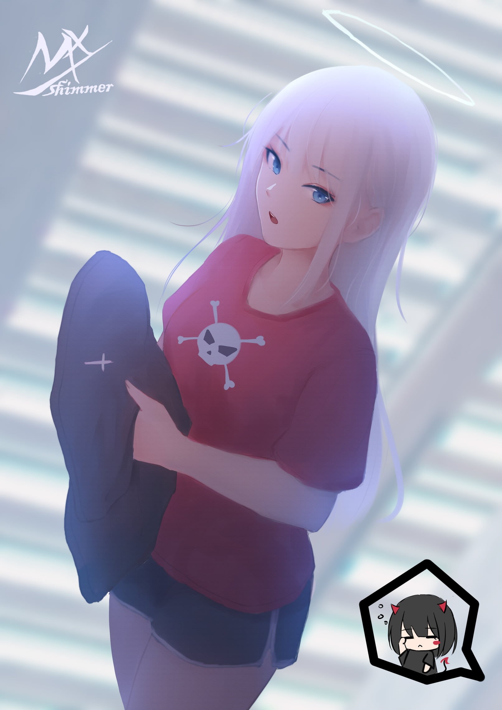 MX shimmer, original characters, angel, simple background, anime, digital, 1080P, anime girls, Phone HD Wallpaper