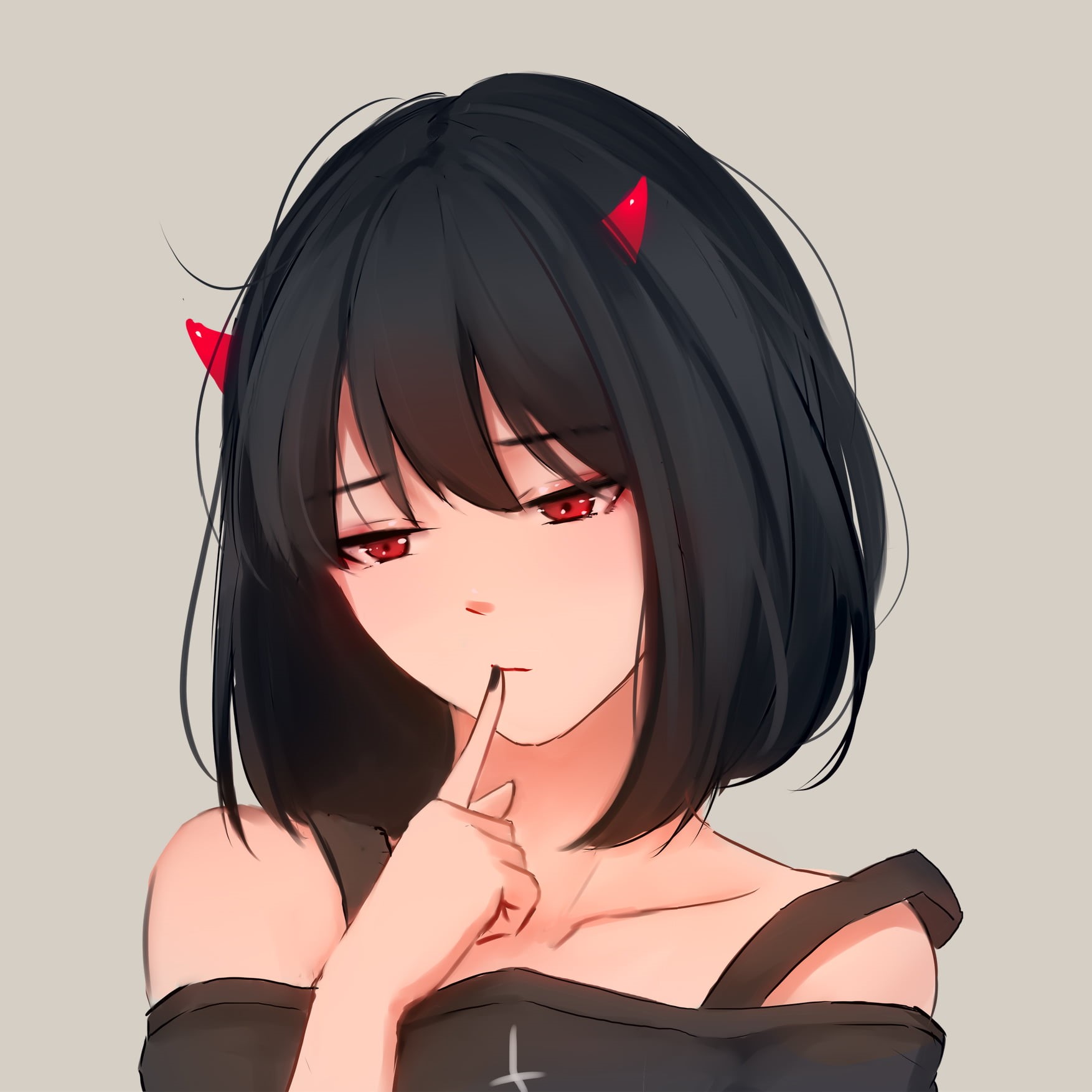 demon, kissing, anime, simple background, short hair, original characters, MX shimmer, horns, anime girls, 720P, Phone HD Wallpaper
