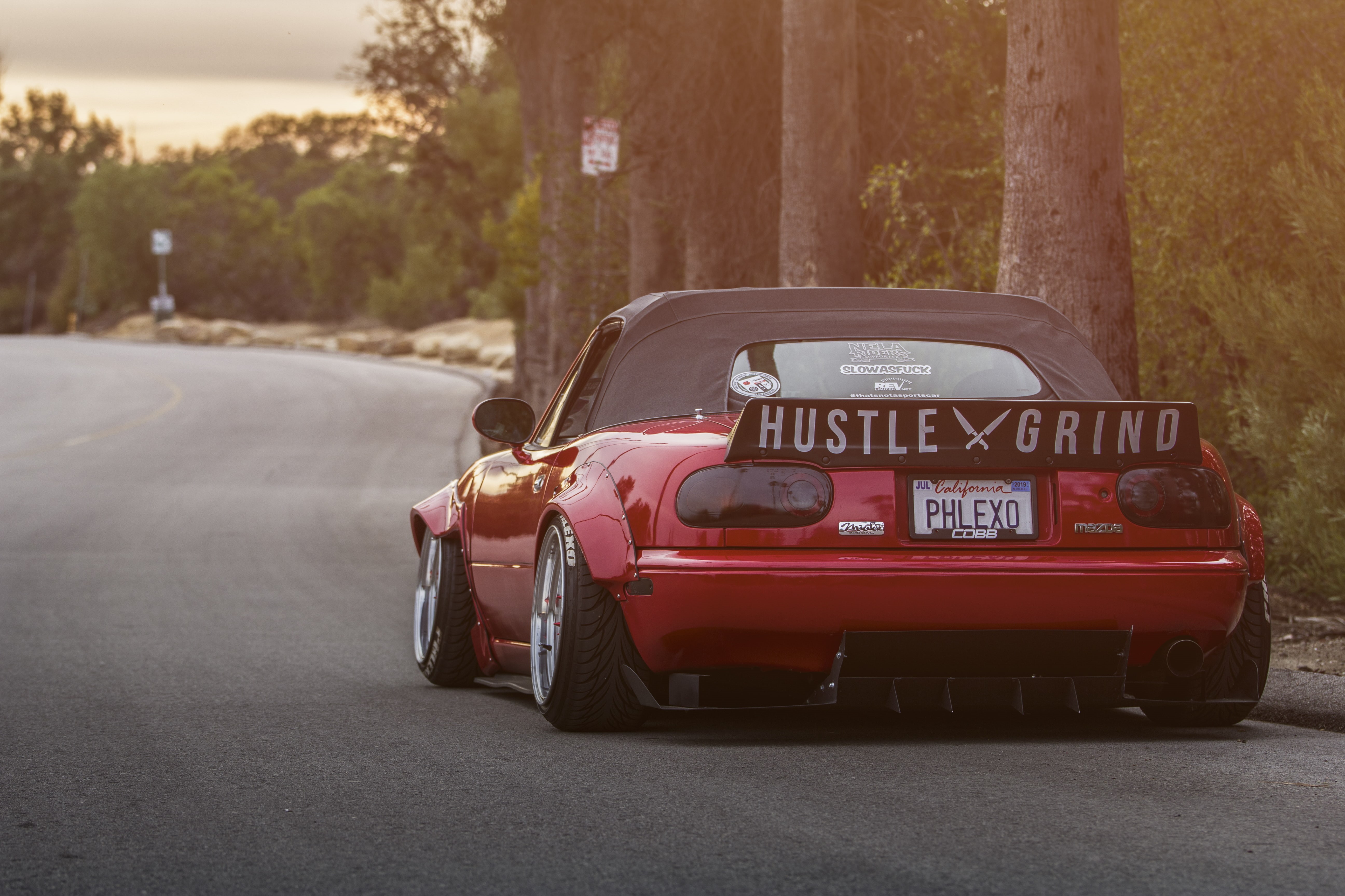 MX-5, Rocket Bunny, car, Mazda, red cars, mx5, miata, widebody, vehicle, Mazda MX-5, Los Angeles, 5K, HD Wallpaper