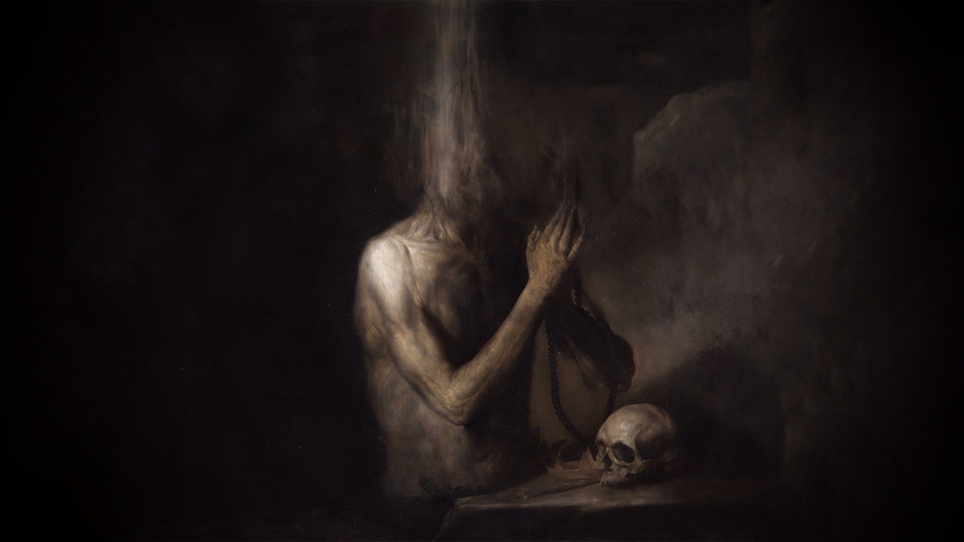 praying, artwork, skull, 1080P, dark, HD Wallpaper