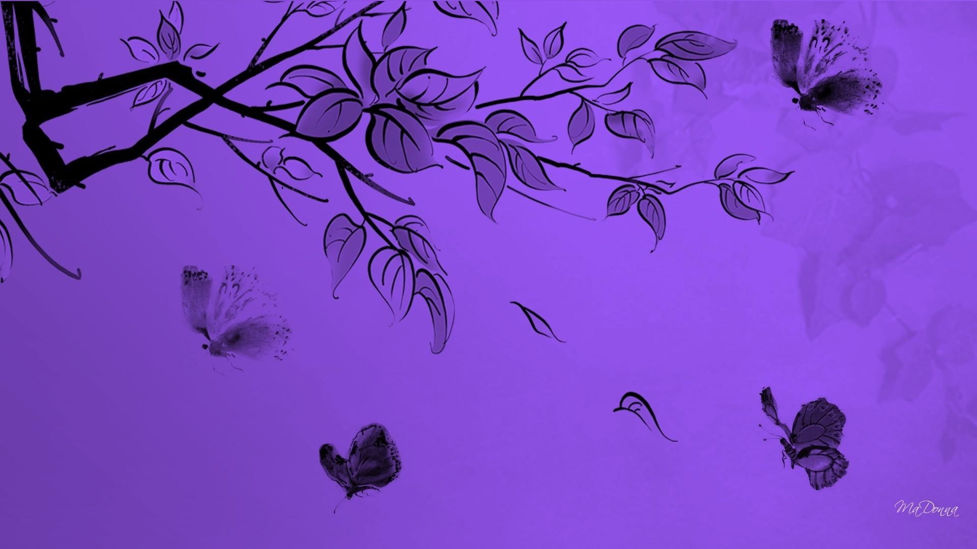 flowers, limb, firefox persona, spring, leaves, butterfly, tree, purple, abstract, butterflies, 1080P, HD Wallpaper
