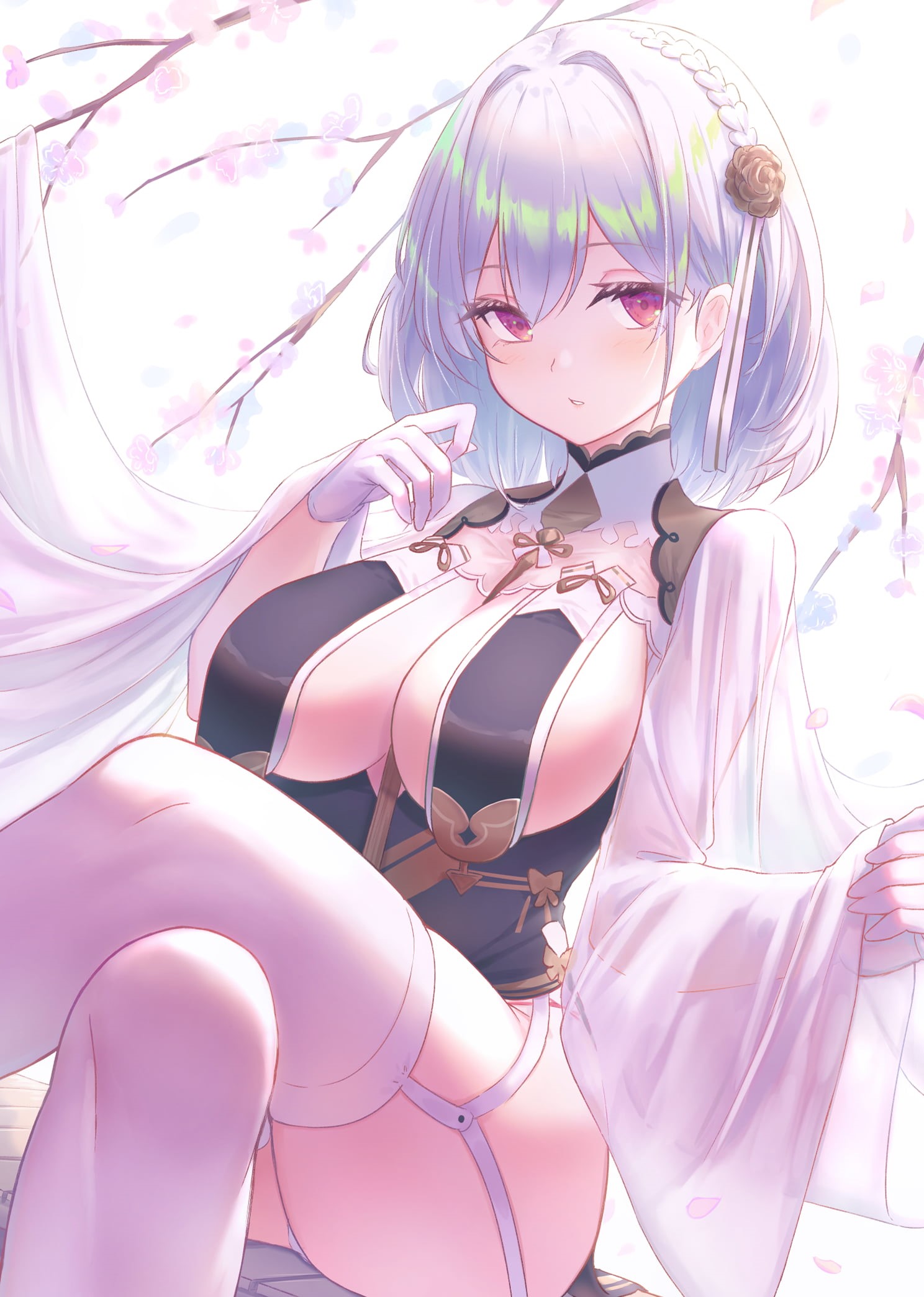 gloves, anime, looking at viewer, Azur Lane, blush, 1080P, thigh-highs, Sirius (Azur Lane), short hair, Phone HD Wallpaper