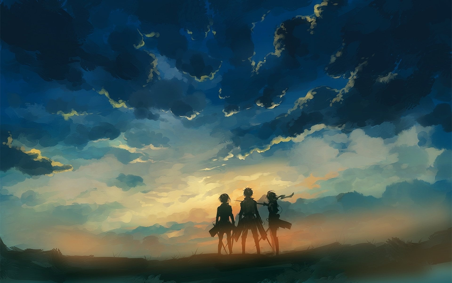 group of people, togetherness, men, 1080P, Anime, lifestyles, tranquility, outdoors, Eren Yeager, leisure activity, cloud - sky, nature, beauty in nature, HD Wallpaper