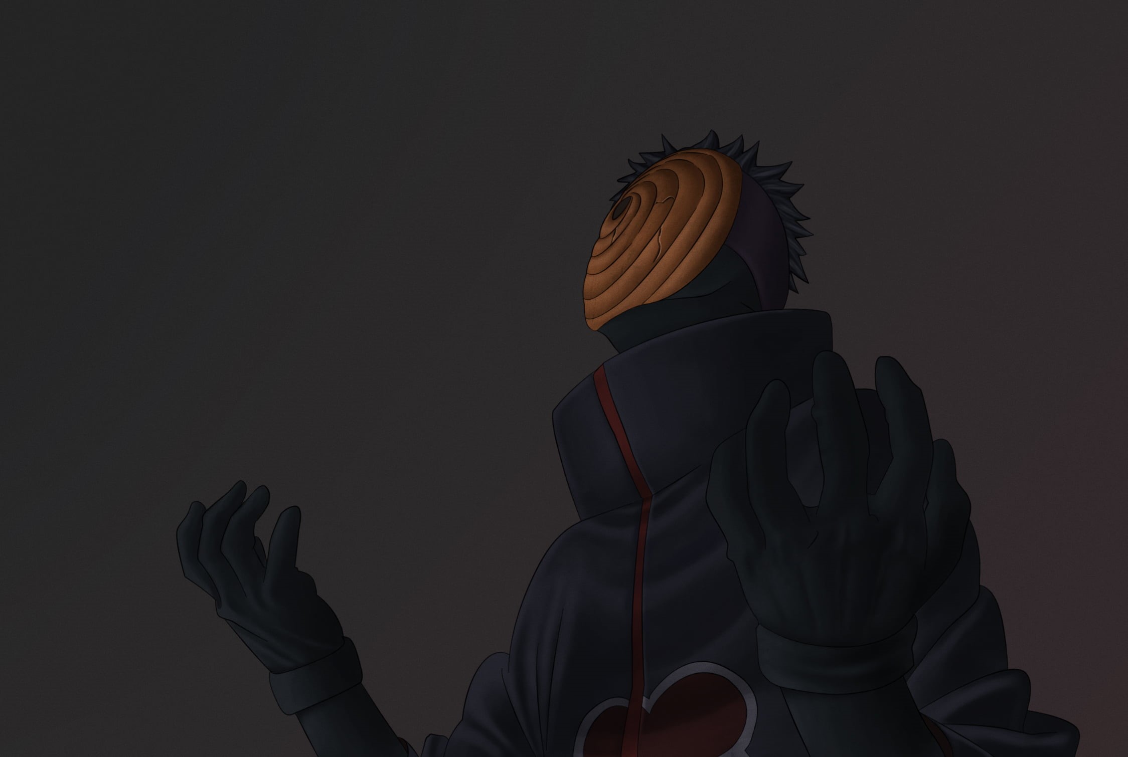 clothing, obscured face, art, winter, waist up, black background, people, Madara, scarf, creativity, warm clothing, vector, ideas, naruto, 1080P, one person, HD Wallpaper