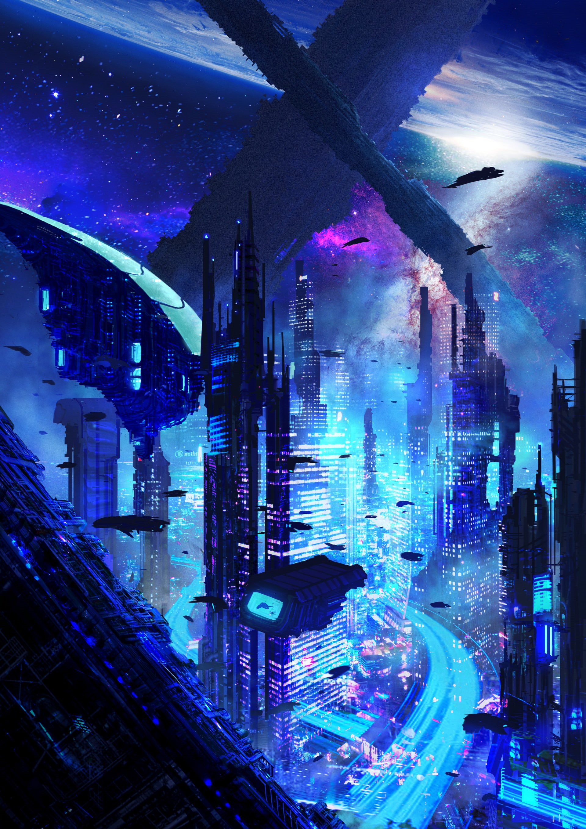 city, futurism, sci-fi, future, fantastic, 2K, Phone HD Wallpaper