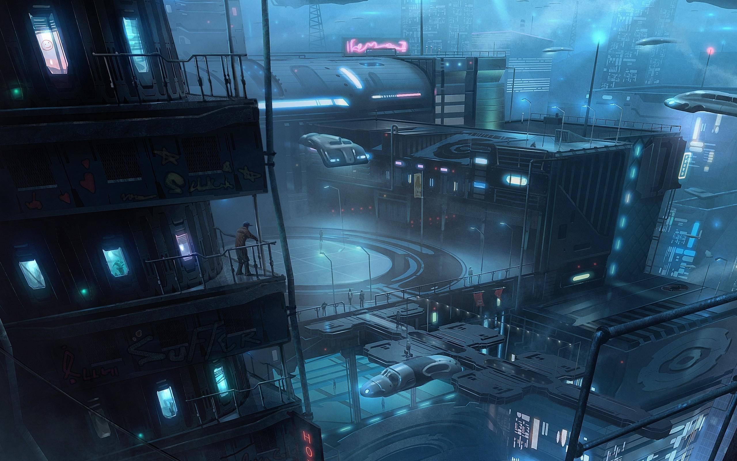 space, game, fantasy, 2K, location, night, city, 2560x1600, building, dead, light, futuristic, part, future, HD Wallpaper