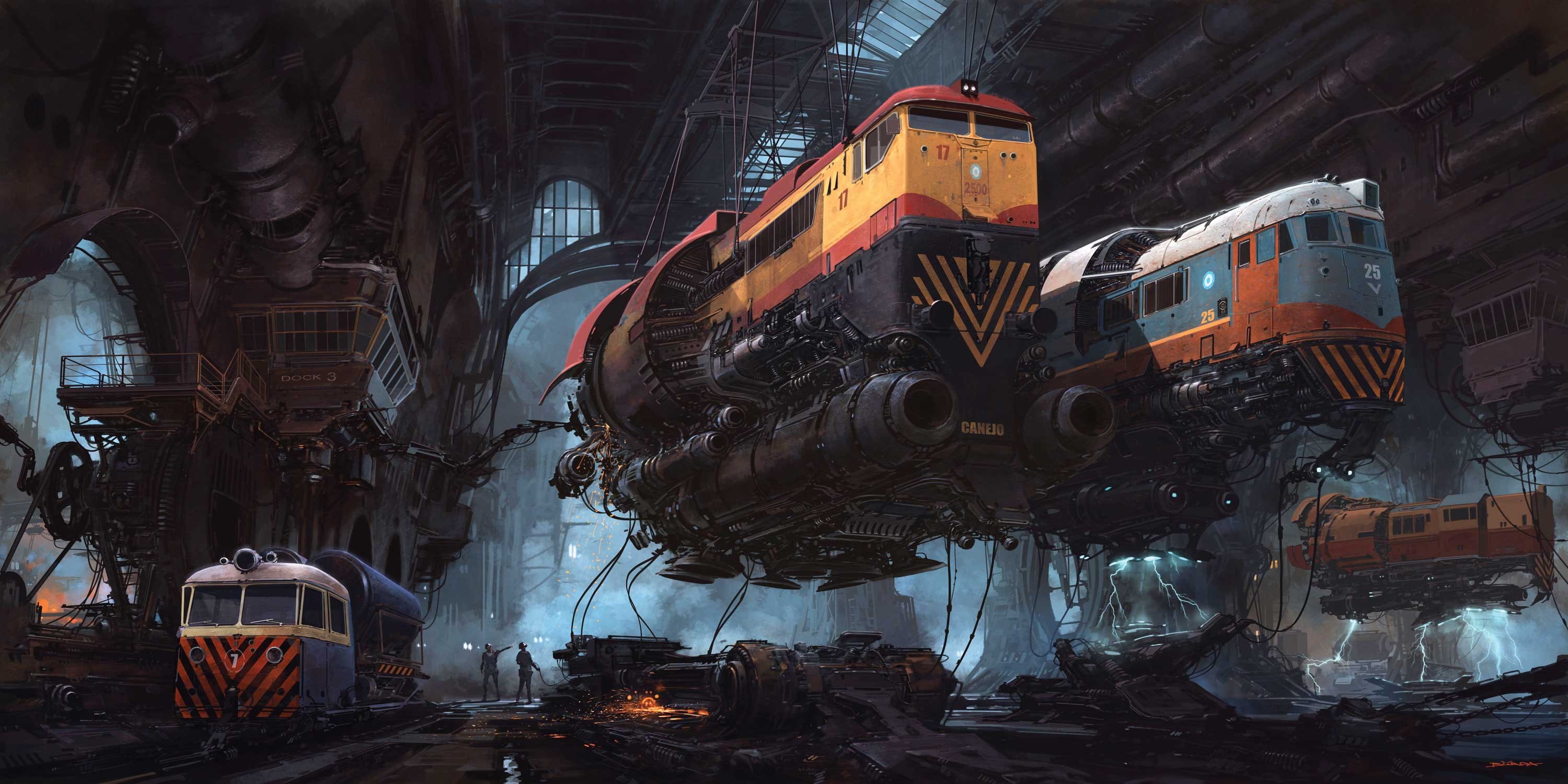 Train, Vehicle, Sci Fi, Cyberpunk, 2K, HD Wallpaper