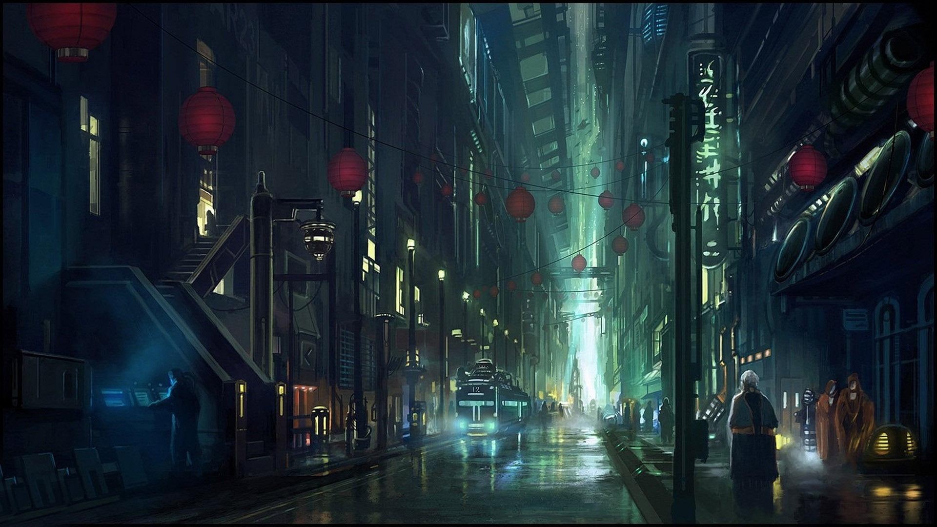 futuristic, art, cyberpunk, 1920x1080, 1080P, city, street, fantasy, HD Wallpaper