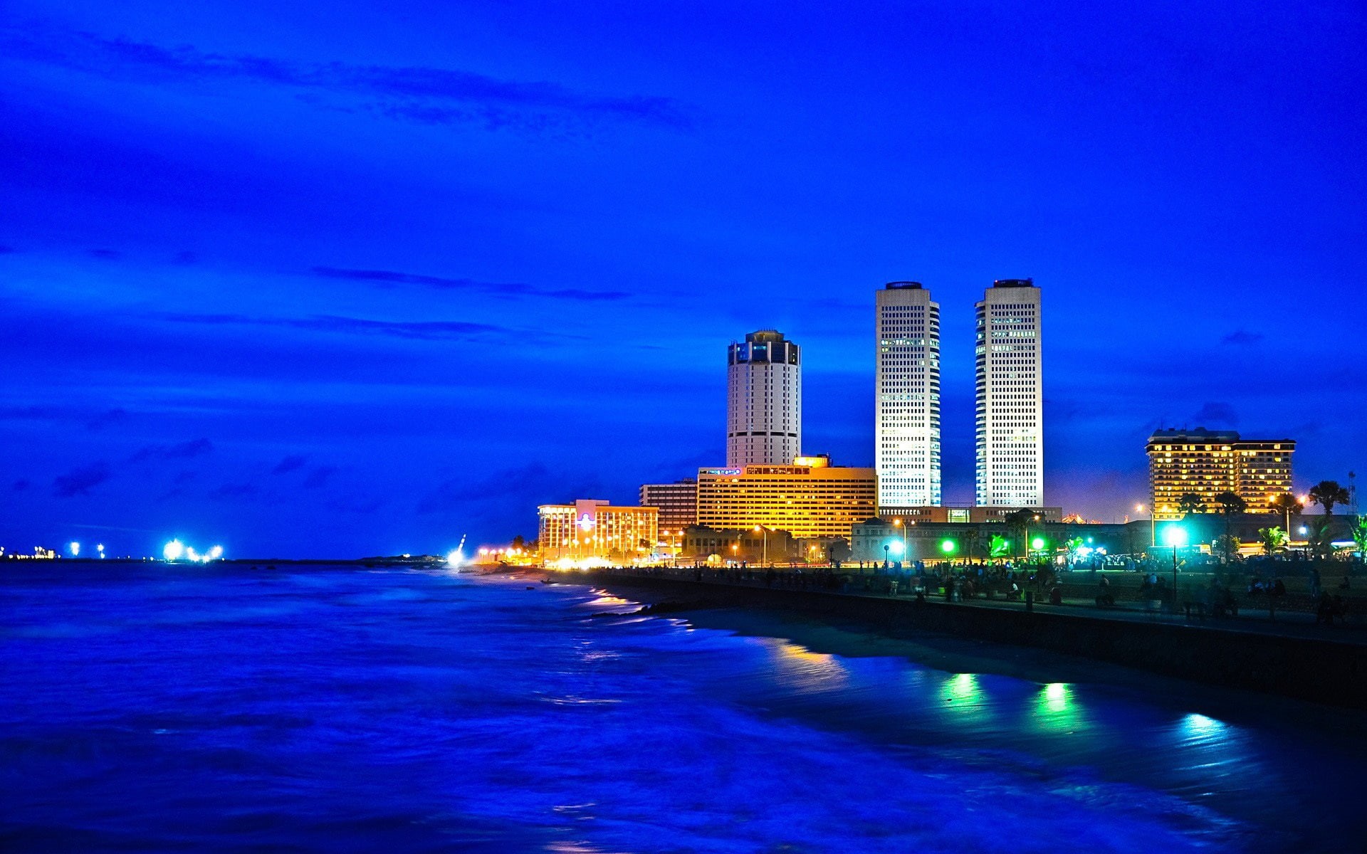 tower, lanka, Skyscrapers, SriLanka, world, Lights, twin, City, Coast, sri, Night, center, trade, 1080P, HD Wallpaper