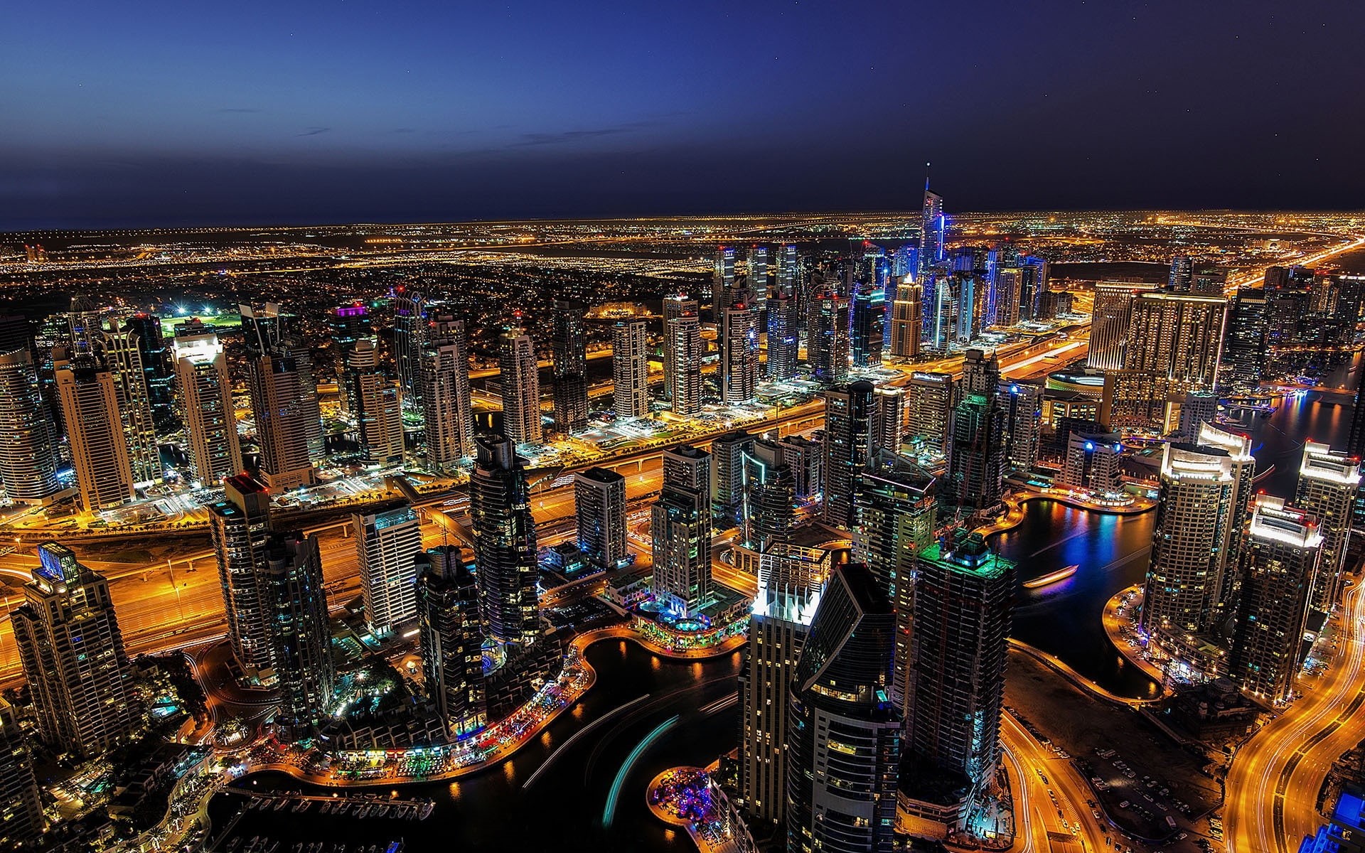City, Skyscrapers, Dubai, 1080P, Lights, Night, HD Wallpaper