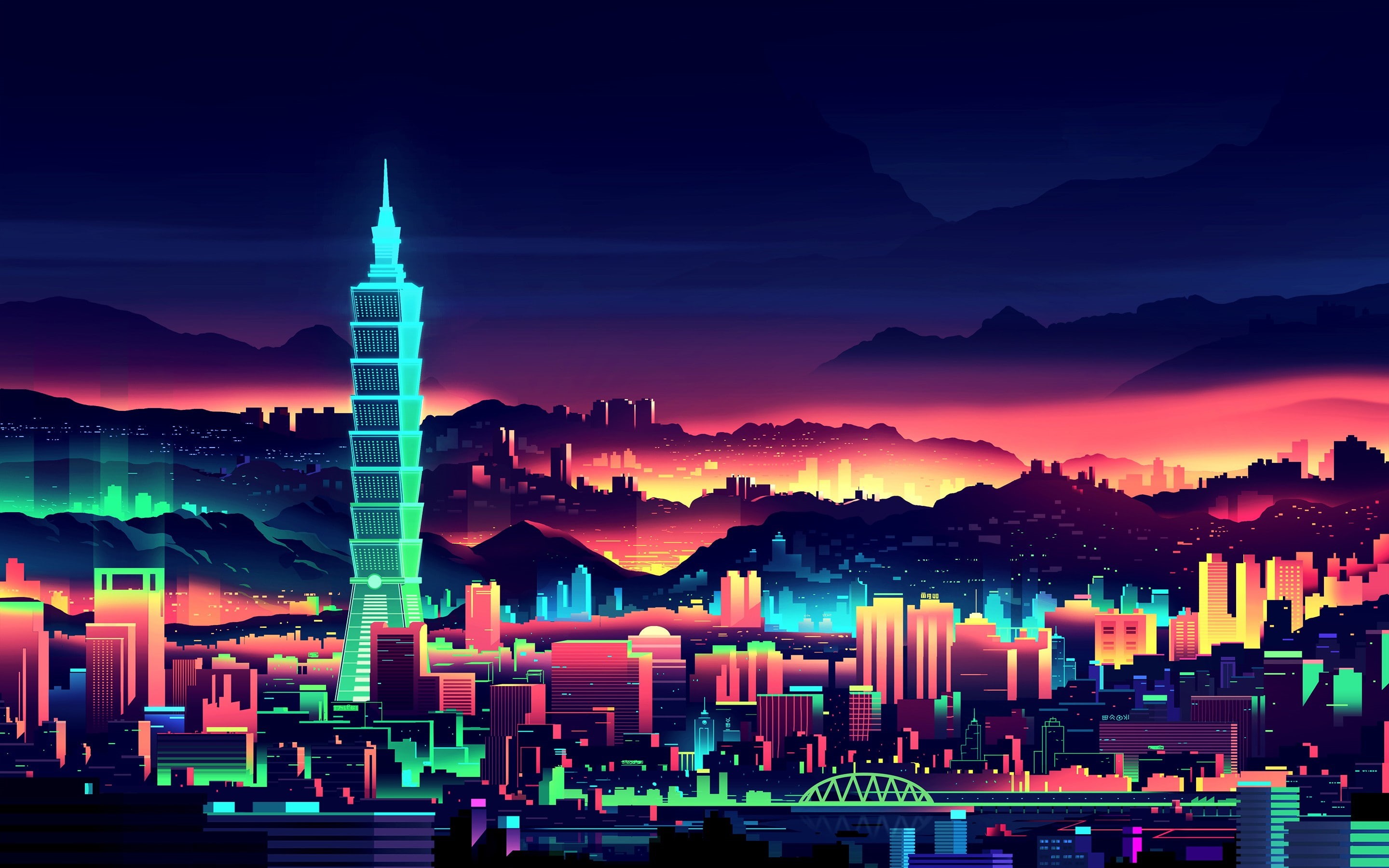 taipei, buildings, taipei 101, light, 2K, city, drawing, HD Wallpaper