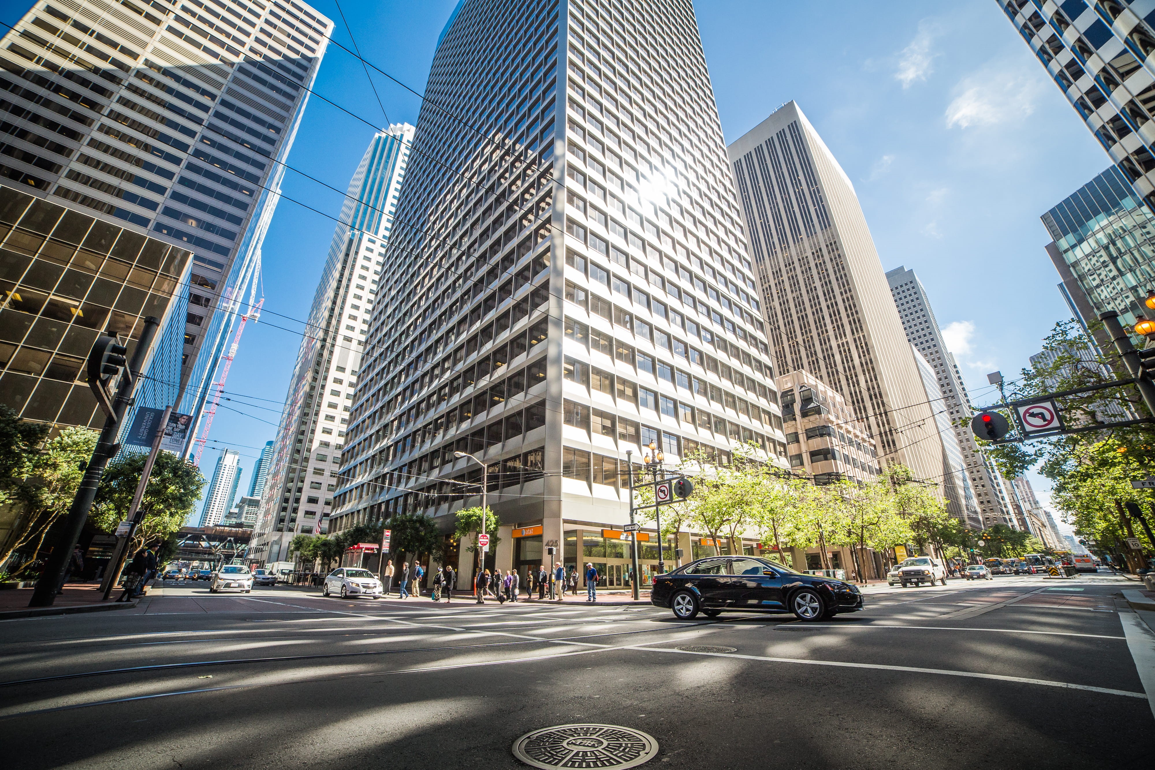 urban Skyline, building Exterior, urban Scene, office building exterior, traffic, built Structure, architecture, Fisheye, motor vehicle, tall - high, skyscraper, HD Wallpaper