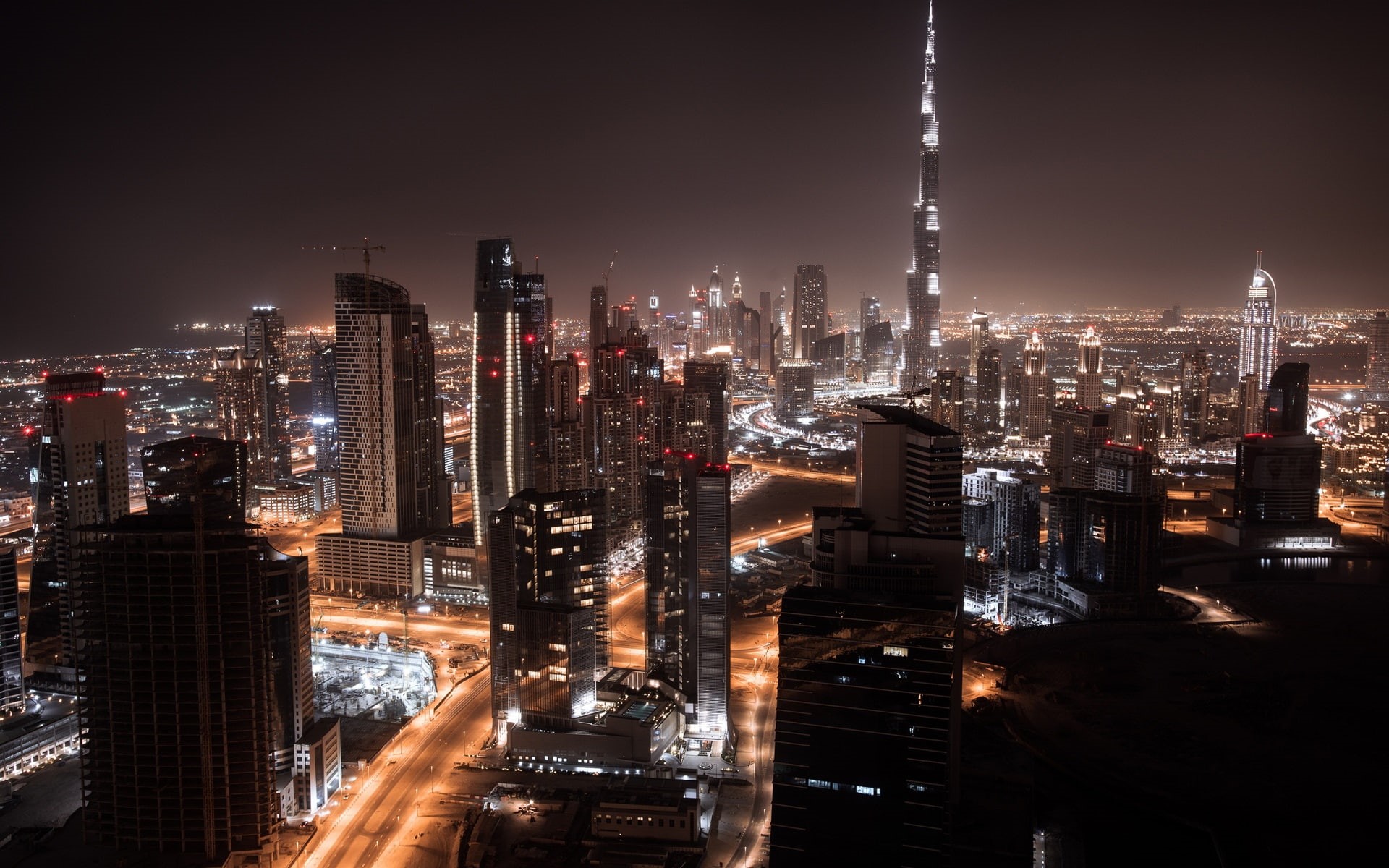 City, Dubai, Roads, Night, Skyscrapers, 1080P, Lights, HD Wallpaper