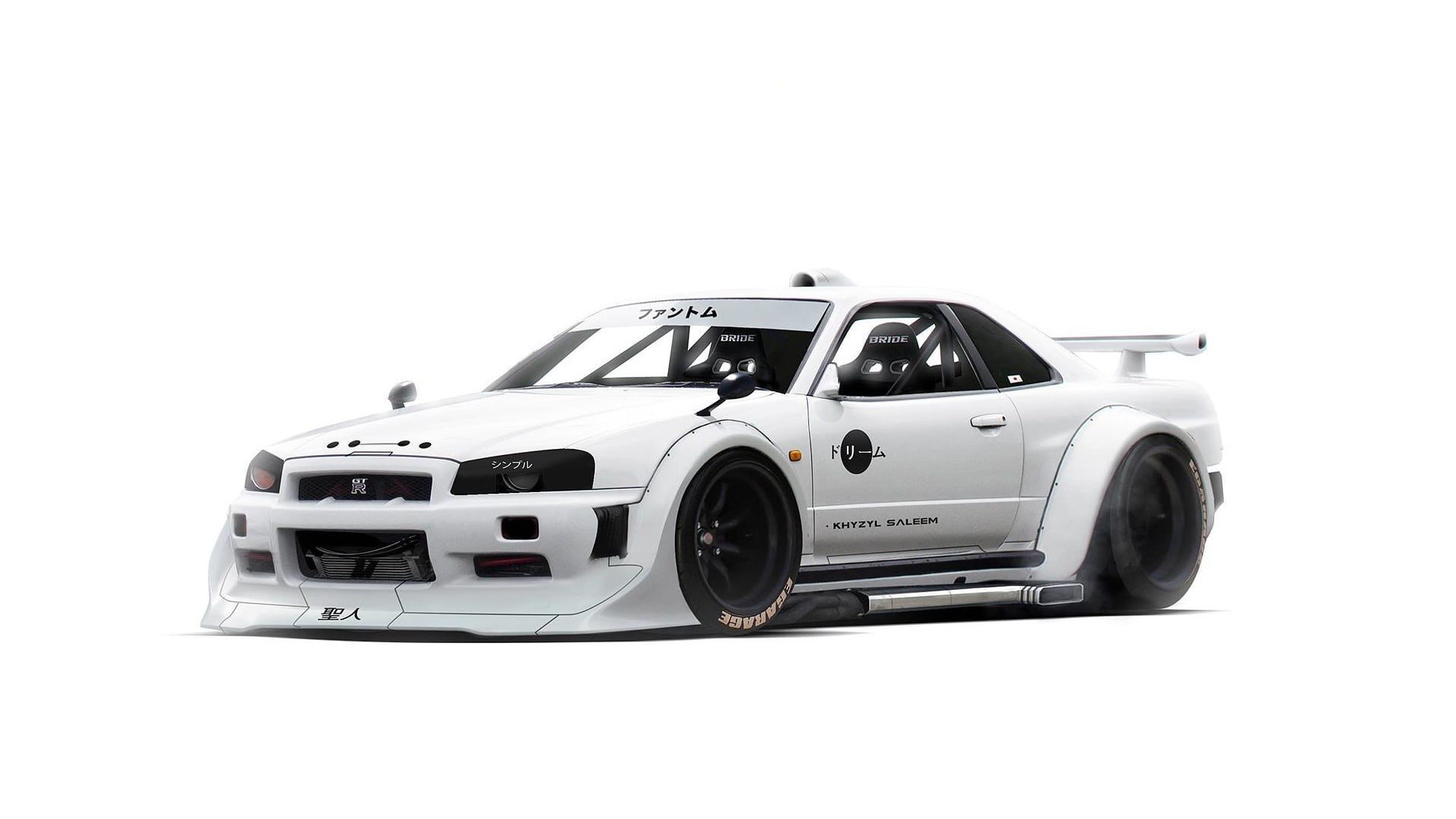 Tuning, White, 1080P, by Khyzyl Saleem, minimalism, Skyline, Nissan, Future, R34, HD Wallpaper