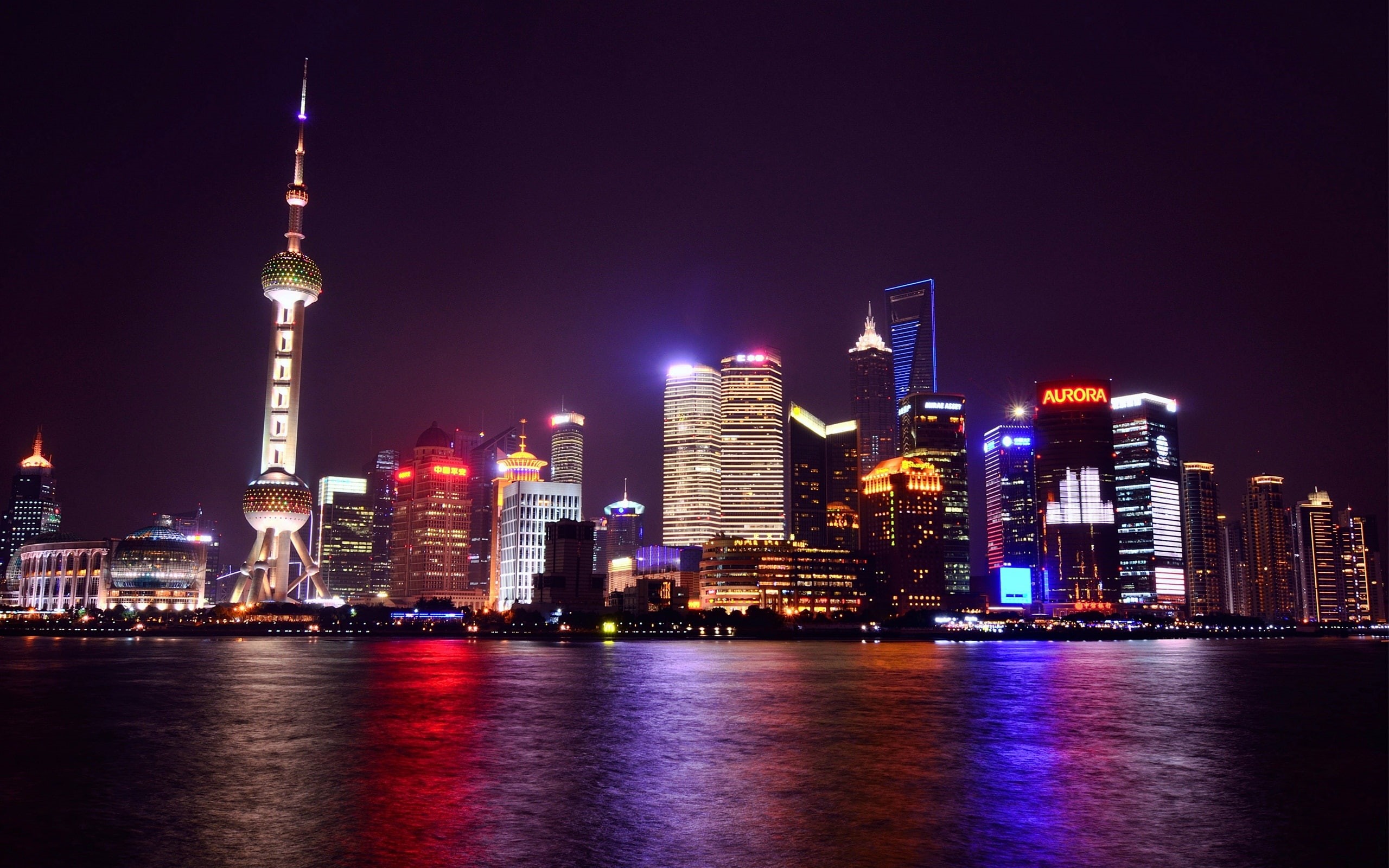 River, City, Skyscrapers, Lights, China, 2K, Shanghai, Night, Metropolis, HD Wallpaper
