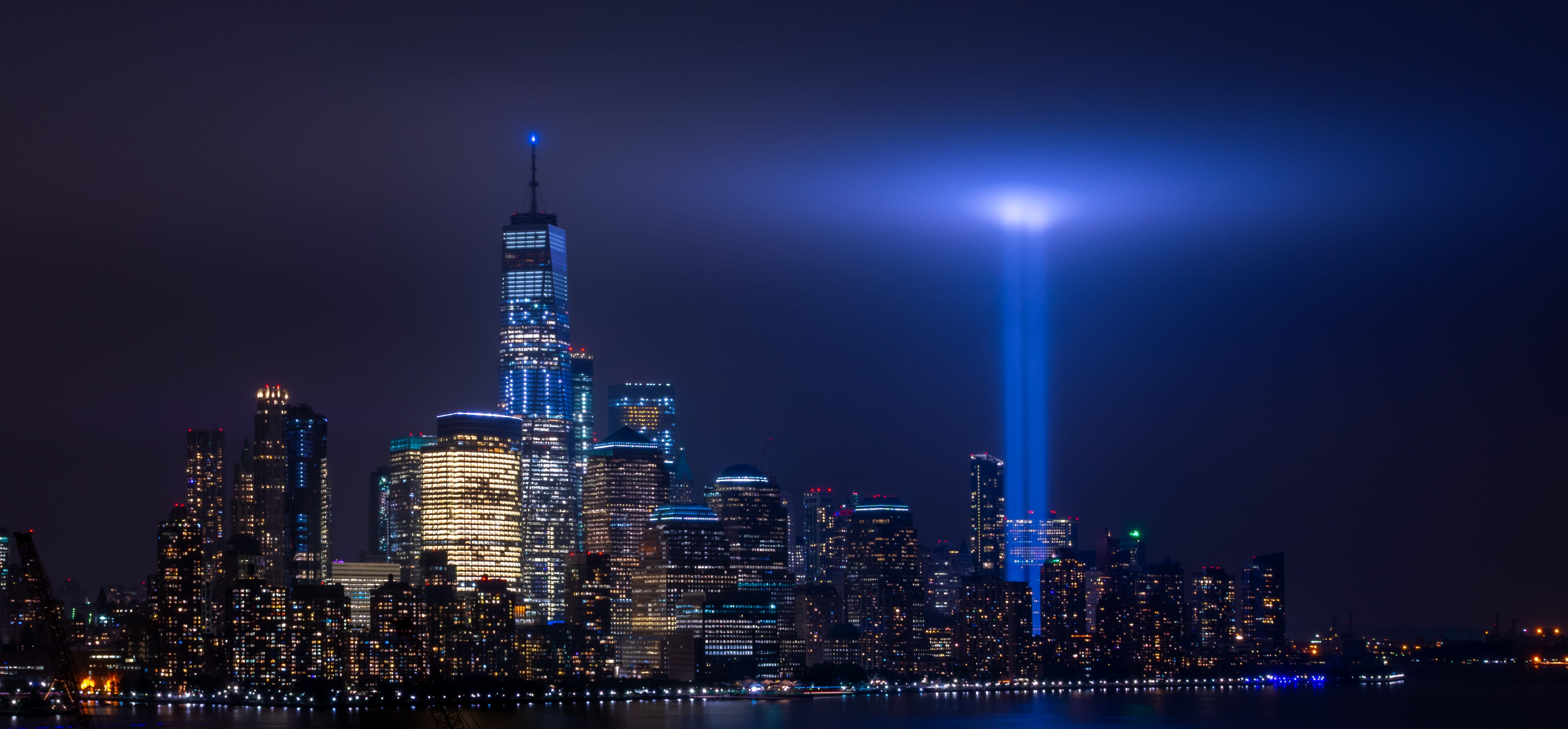 office building exterior, downtown district, remember911, metropolis, night, financial district, united states, cityscape, 4K, photo, world trade center, HD Wallpaper